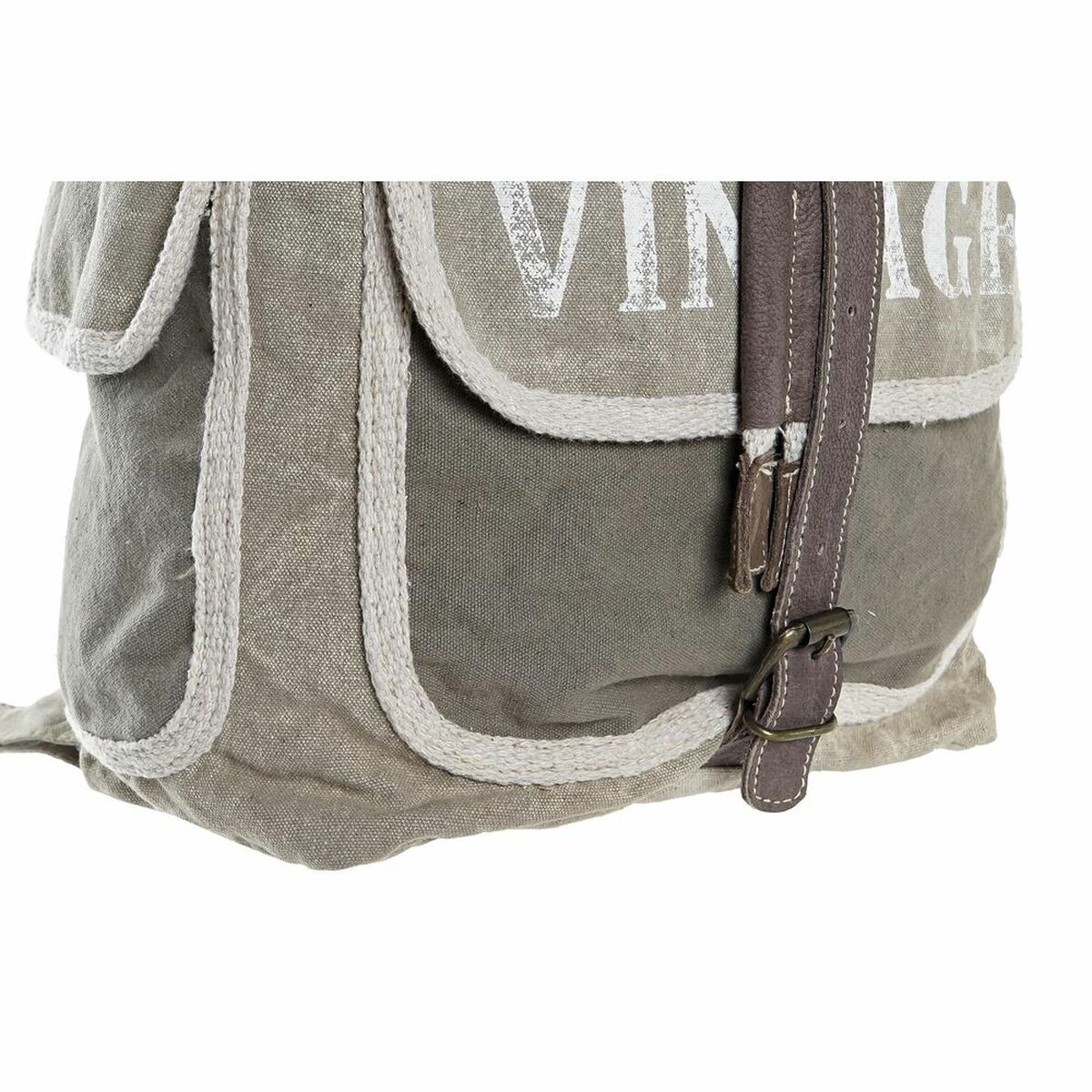 Casual Backpack DKD Home Decor Star Vintage Grey Cotton Leather (30 x 17 x 44 cm)