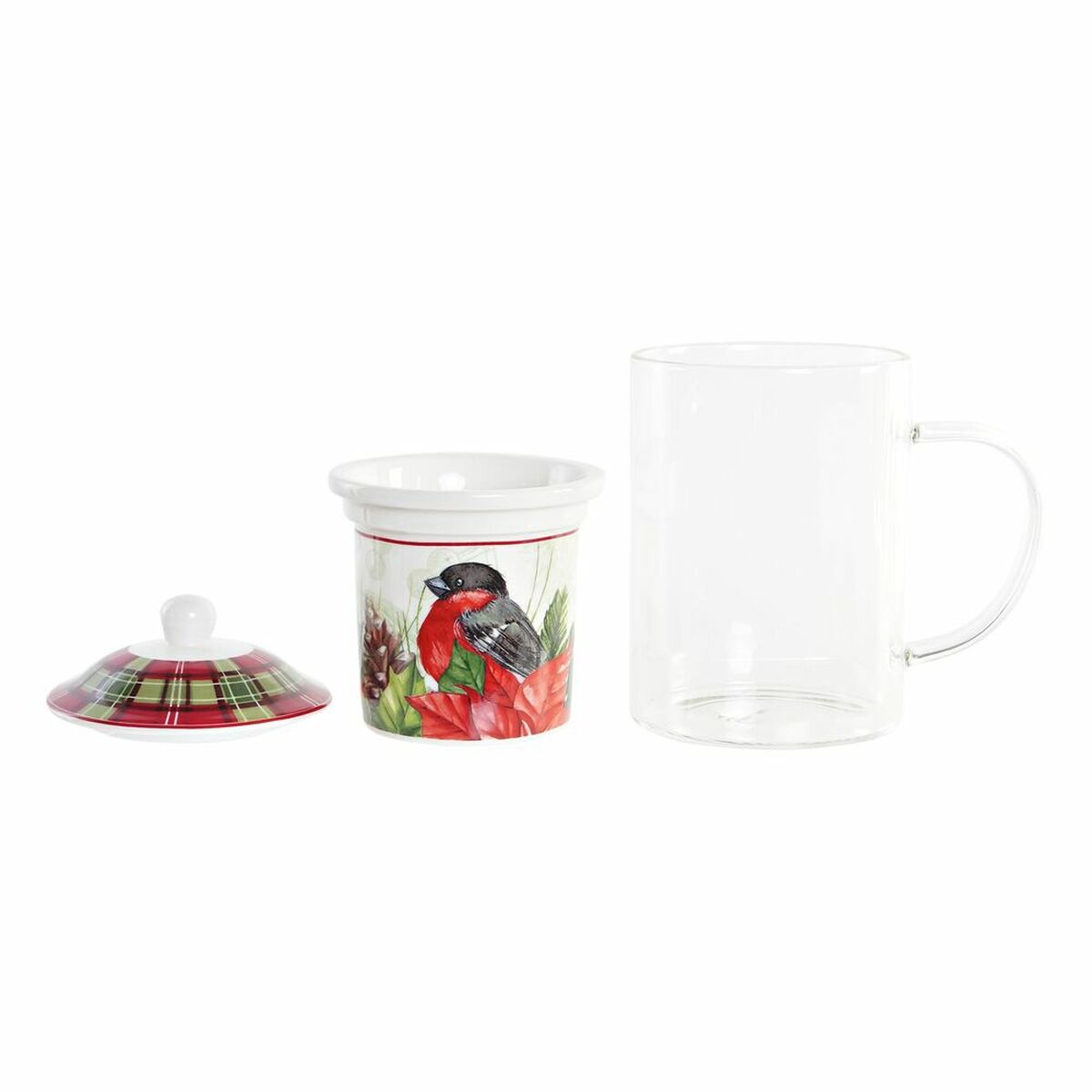 Teacup DKD Home Decor Bird Crystal Porcelain Red (300 ml) (2 Units), view 2