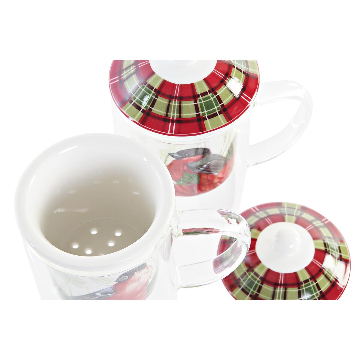 Teacup DKD Home Decor Bird Crystal Porcelain Red (300 ml) (2 Units), view 3