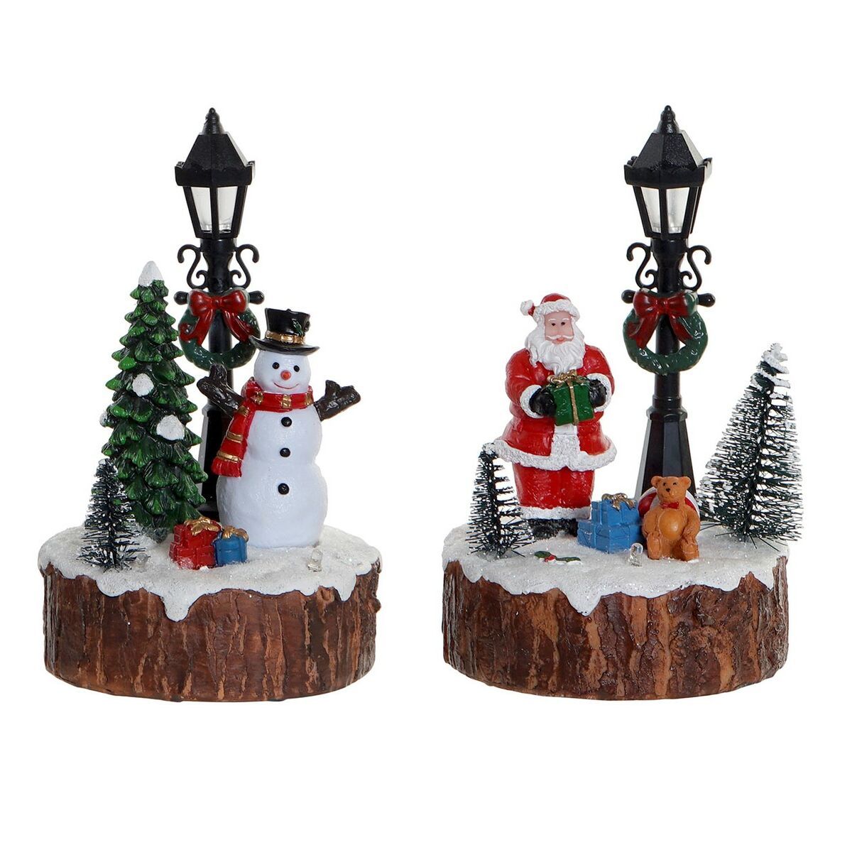 Figurine Décorative DKD Home Decor Lumière LED Résine Bonhomme de Neige (9 x 9 x 13 cm) (2 Unités)