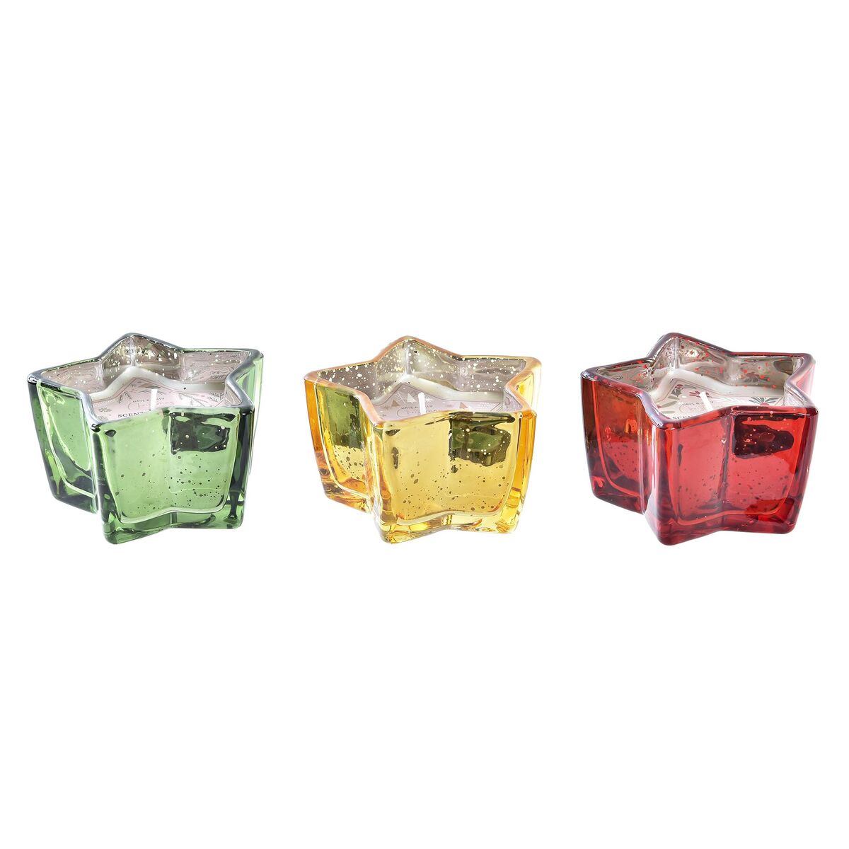 Bougie DKD Home Decor Jaune Rouge Vert Étoile Noël 10 x 10 x 5,5 cm (3 Unités)