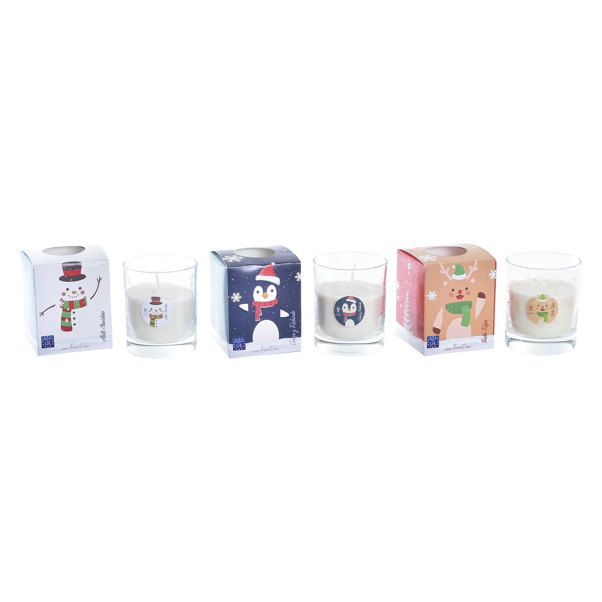 Kaars DKD Home Decor Blauw Wit Bruin Pinguïn Rendier Sneeuwpop Kerstmis 8 x 8 x 9 cm (36 Onderdelen) (3 Stuks)