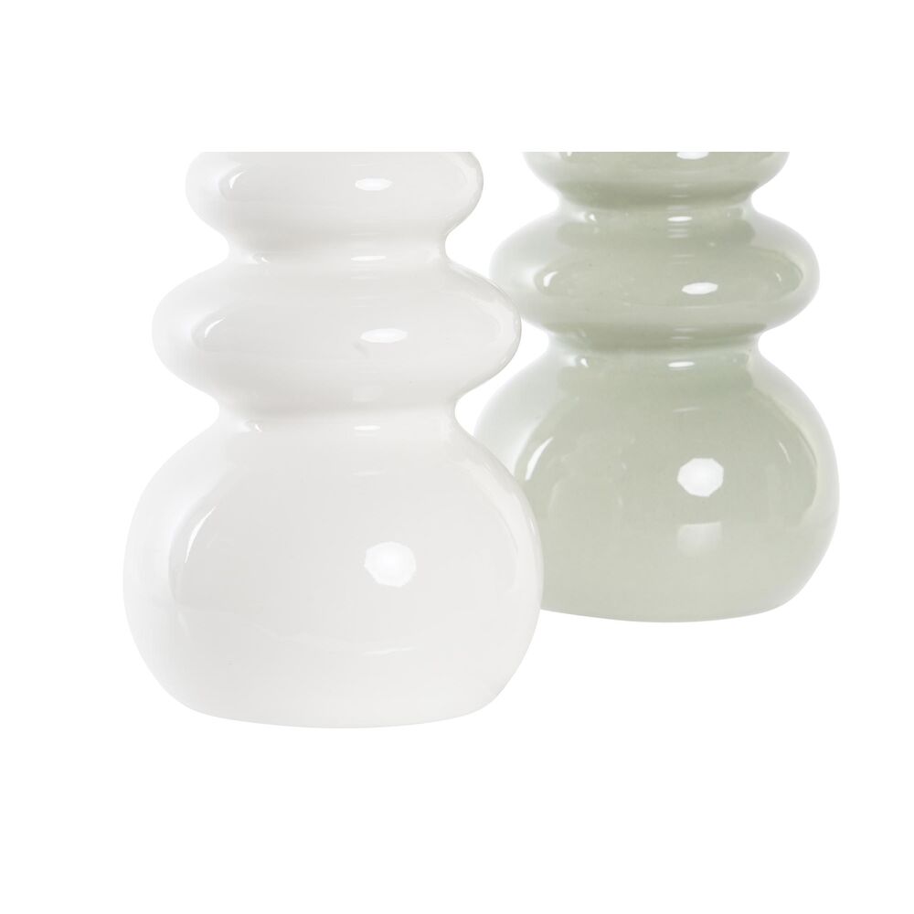 Vase DKD Home Decor Ceramic White Green (10 x 10 x 23 cm) (2 Units)