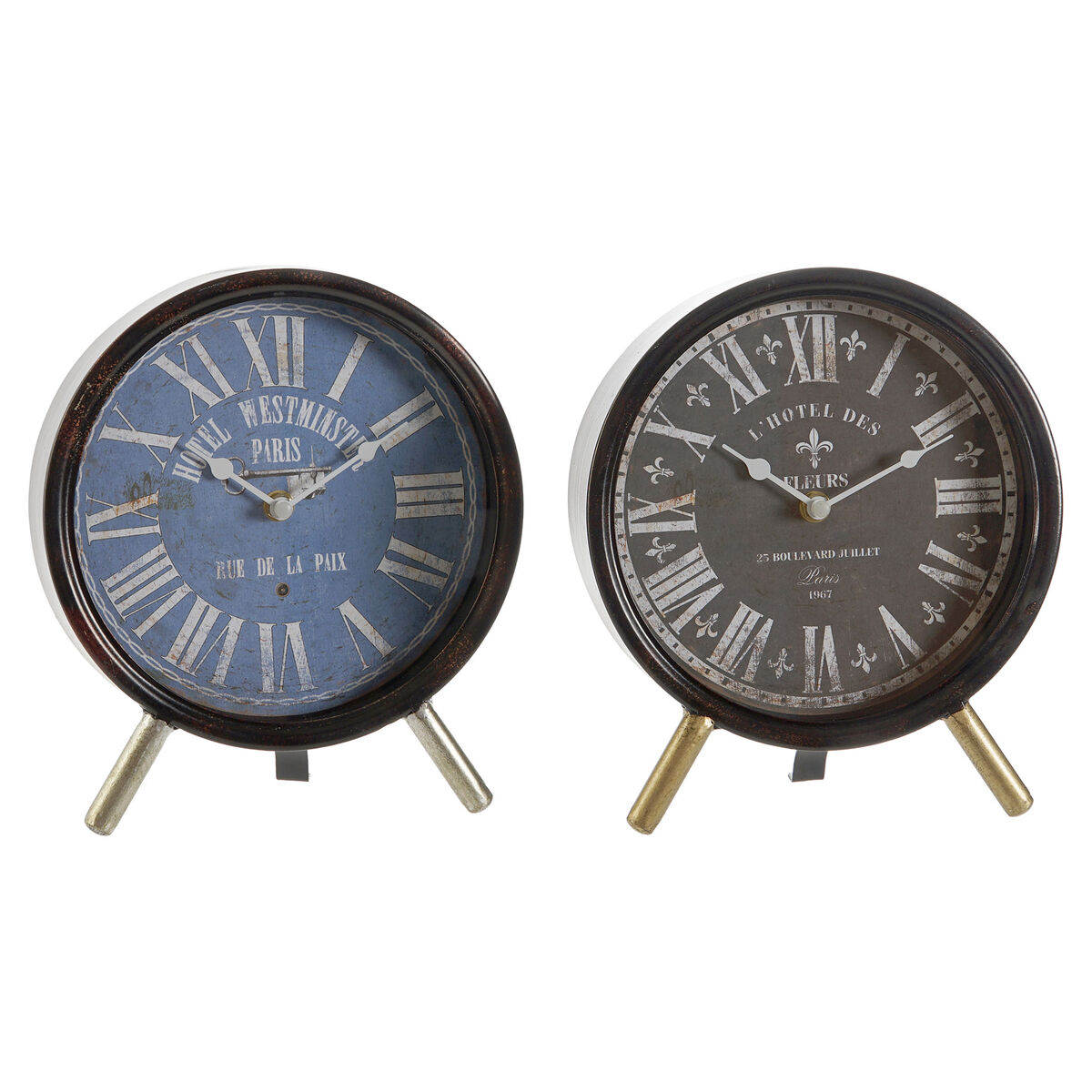 Tafelklok DKD Home Decor Blauw Zwart Vintage (2 Stuks)