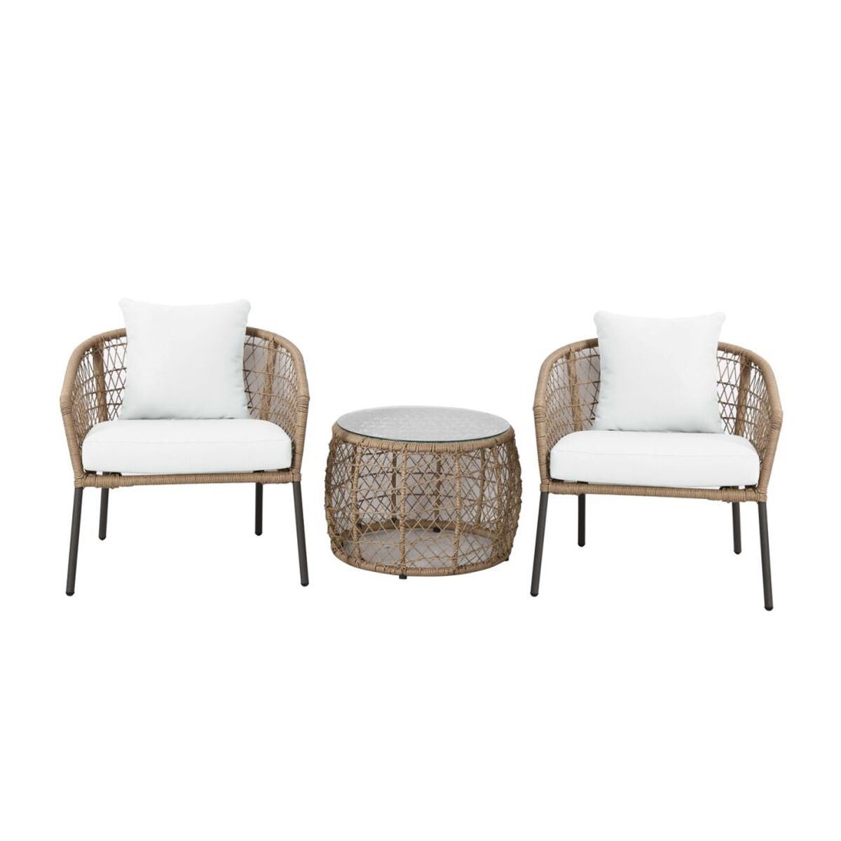 Table set with 2 chairs DKD Home Decor synthetic rattan Steel (68 x 73,5 x 66,5 cm)