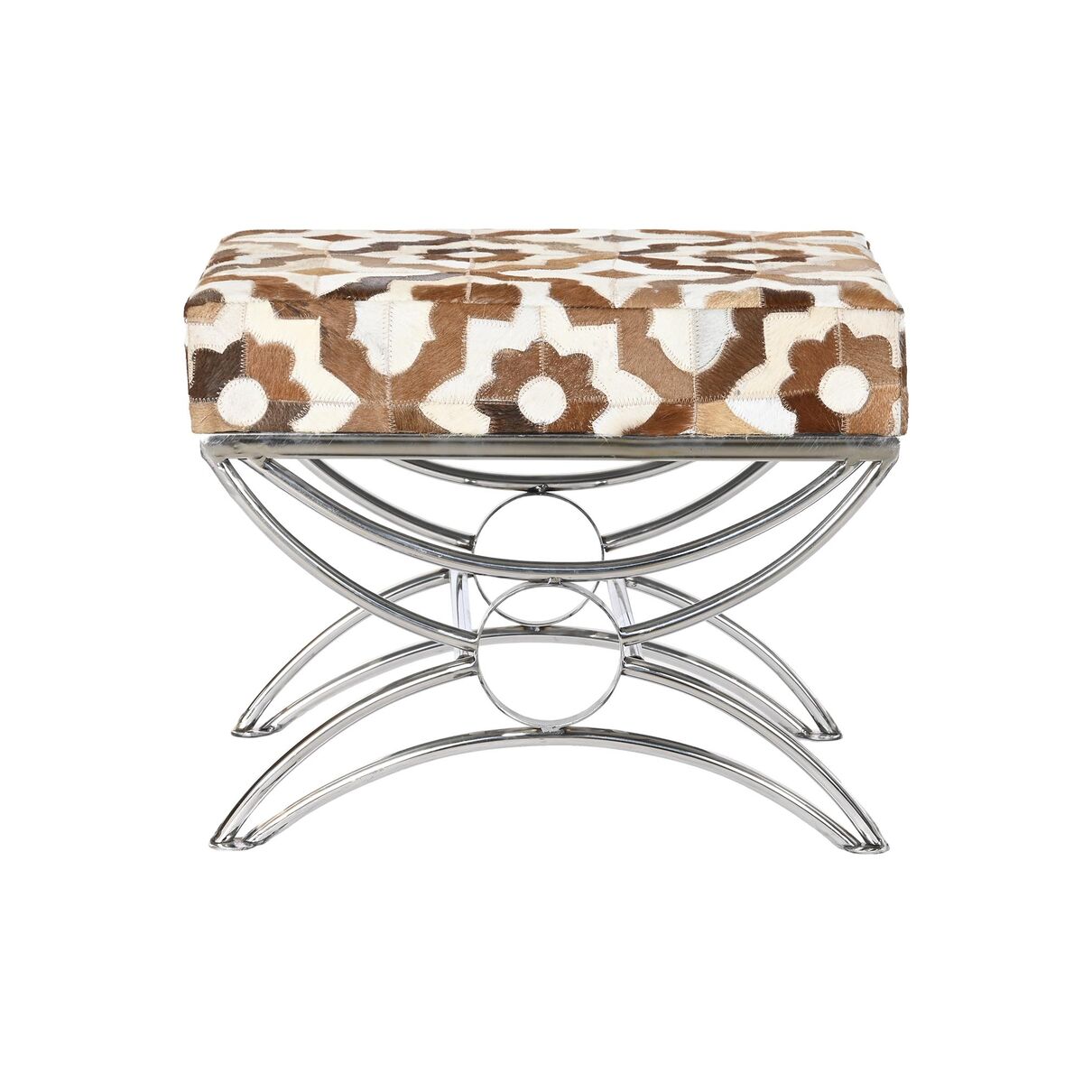 Kruk DKD Home Decor 53 x 40 x 43 cm Zilverkleurig Bruin Staal Wit Lichtbruin