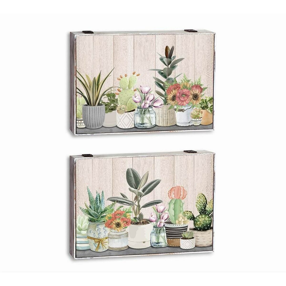 Boîte Décorative DKD Home Decor Vert Beige Bois MDF Pot Plante Compteur (2 Unités)
