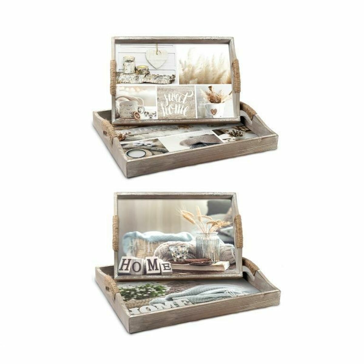 Σετ Δίσκων DKD Home Decor Μπεζ 40 x 30 x 6 cm Ξύλο MDF (x2)