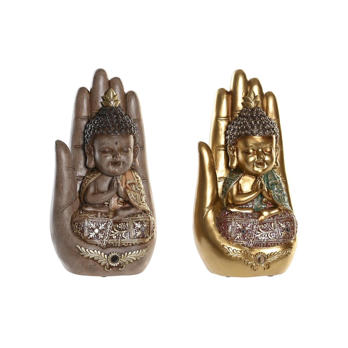 Dekorativ figur DKD Home Decor 15,5 x 11 x 29 cm Beige Gylden Buddha Orientalsk (2 enheder)