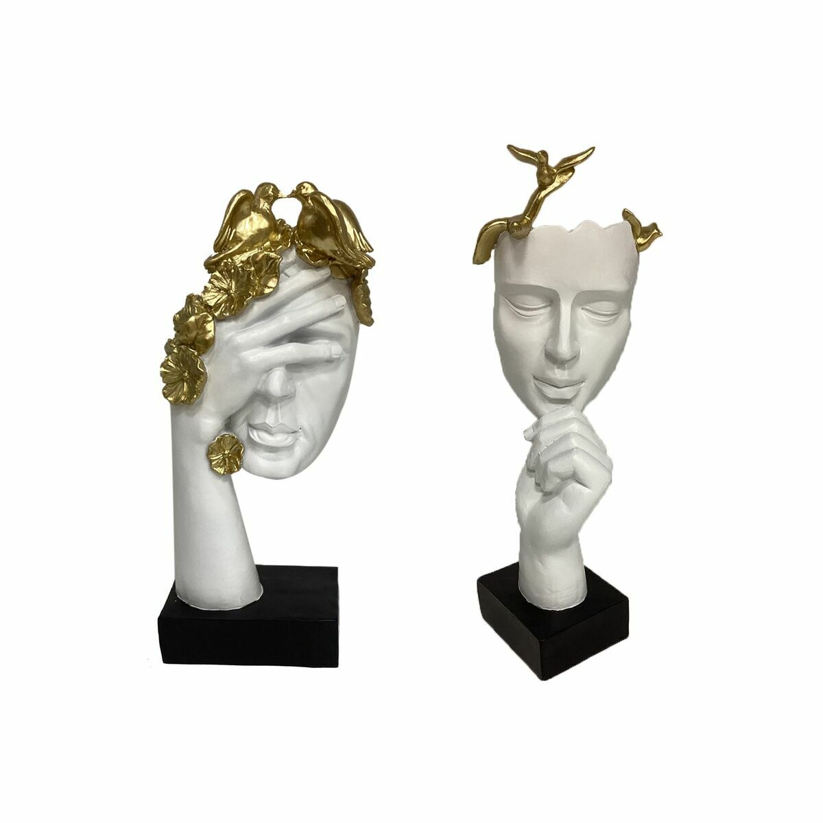 Figurine Décorative DKD Home Decor Visage 14,5 x 9,5 x 31 cm Doré Blanc (2 Unités)