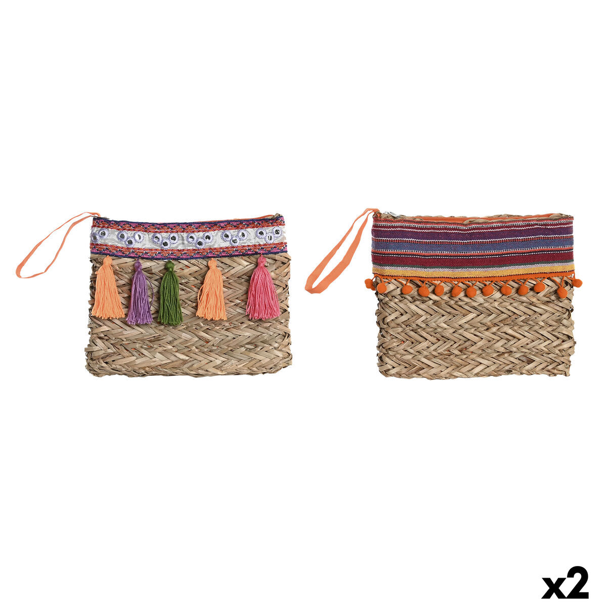 Handtas DKD Home Decor Franjes Boho 2 Stuks