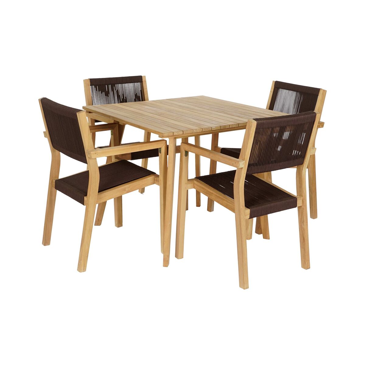 Ensemble Table + 4 Chaises DKD Home Decor 90 x 90 x 75 cm Teck Corde