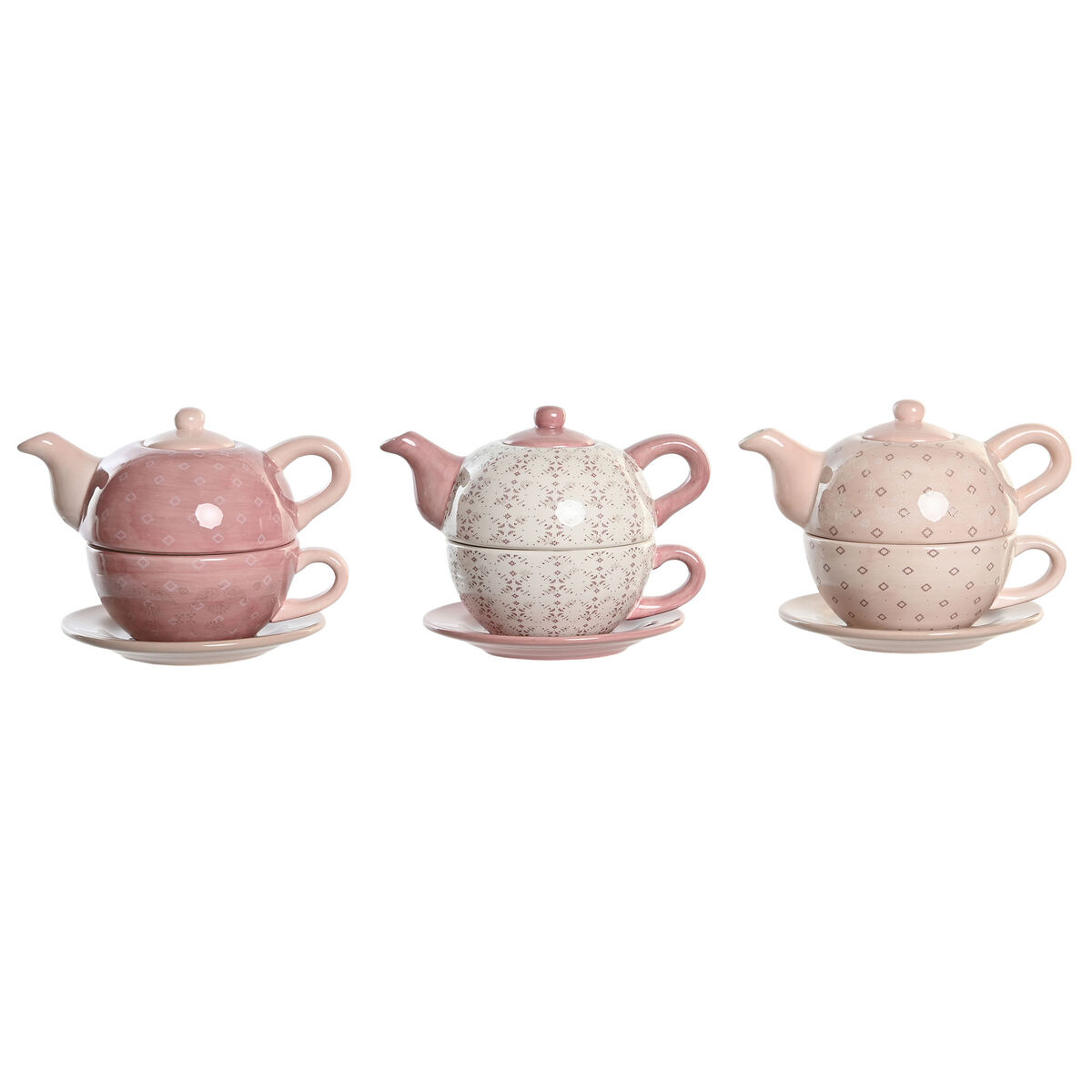 Juego de Tetera DKD Home Decor Rosa Blanco 750 ml Dolomita (3 Unidades)