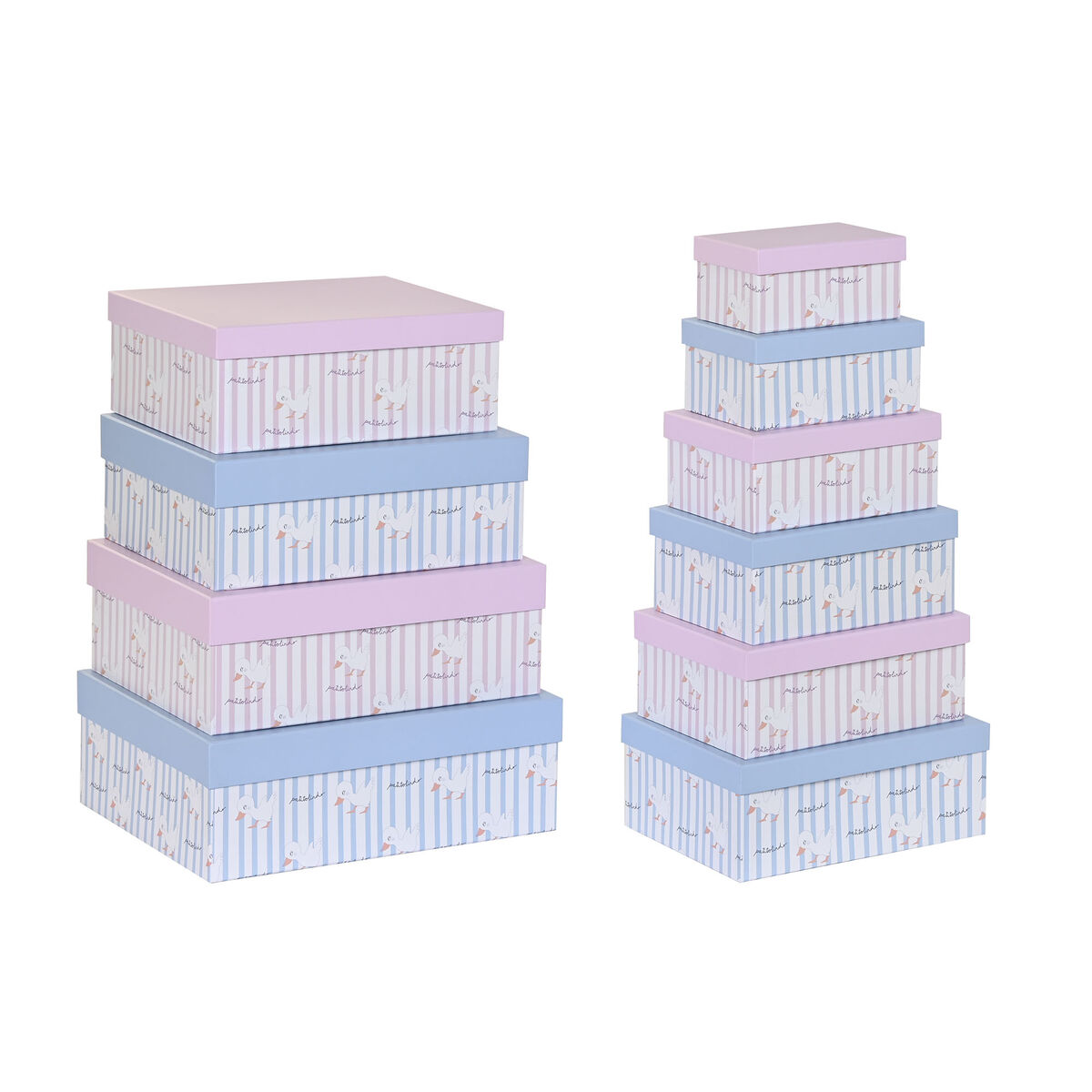 Jeu de Caisses de Rangement Empilables DKD Home Decor Bleu Rose Carton (43,5 x 33,5 x 15,5 cm)