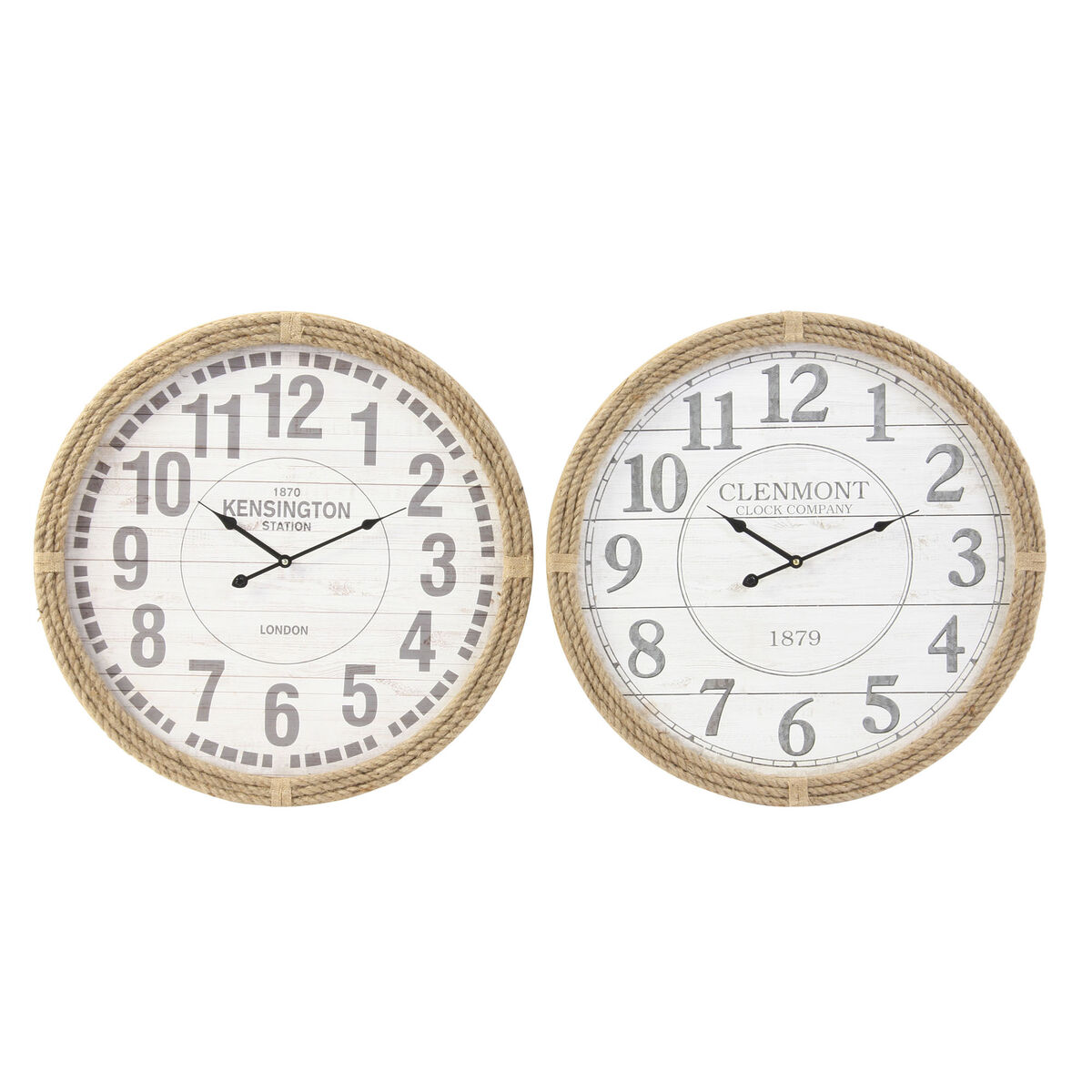 Wall Clock DKD Home Decor Rope MDF Wood Mediterranean 60 x 3 x 60 cm (2 Units)