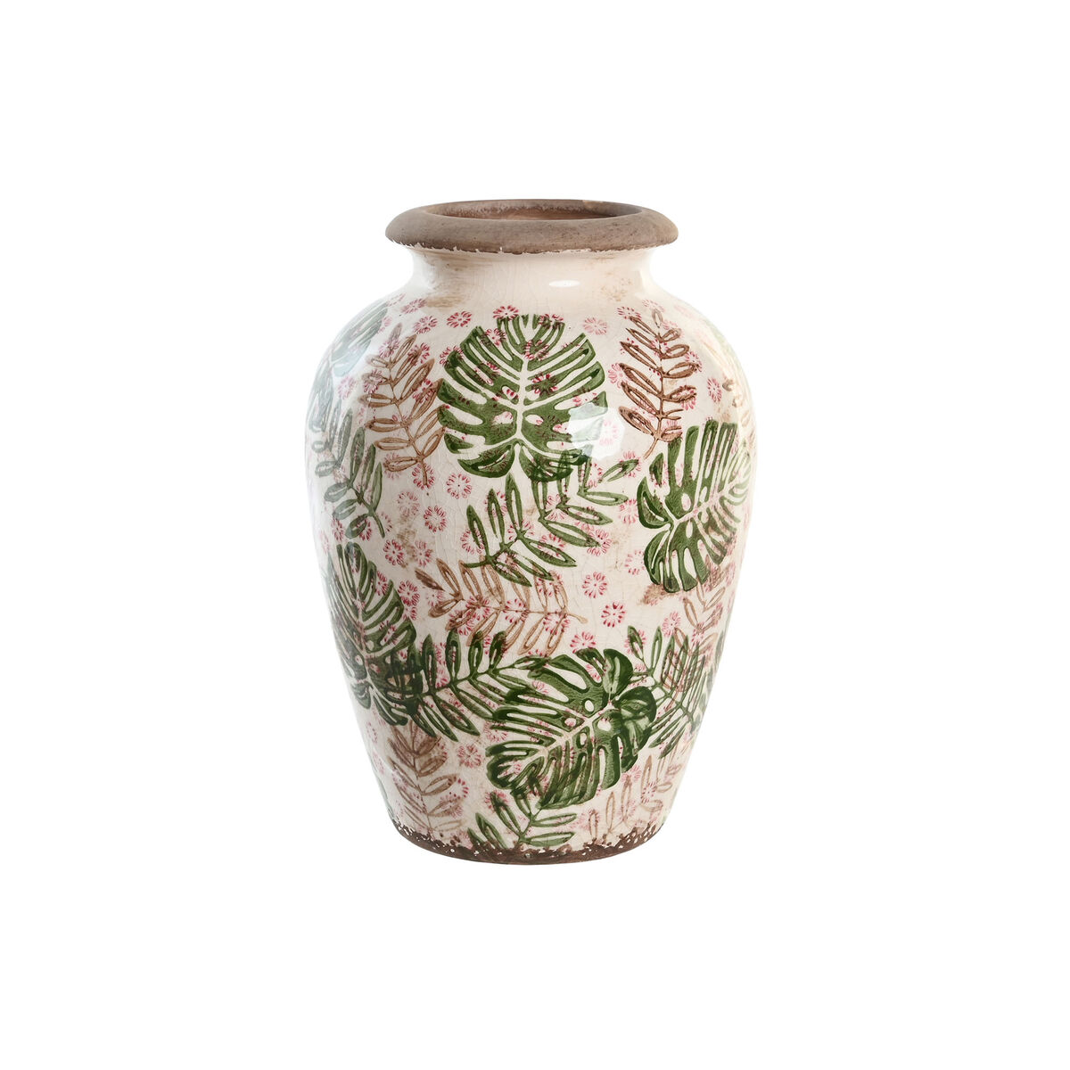 Vase DKD Home Decor Marron Blanc Vert Grès Tropical 18 x 18 x 25 cm Feuille d'une plante