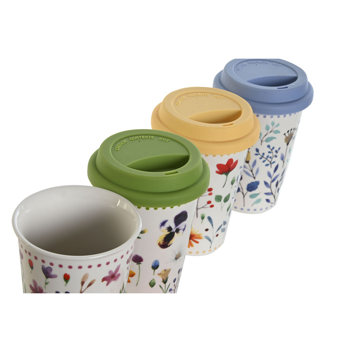 Image secondaire de Tasse avec Couvercle DKD Home Decor Multicouleur Fleurs 400 ml (4 Unités)