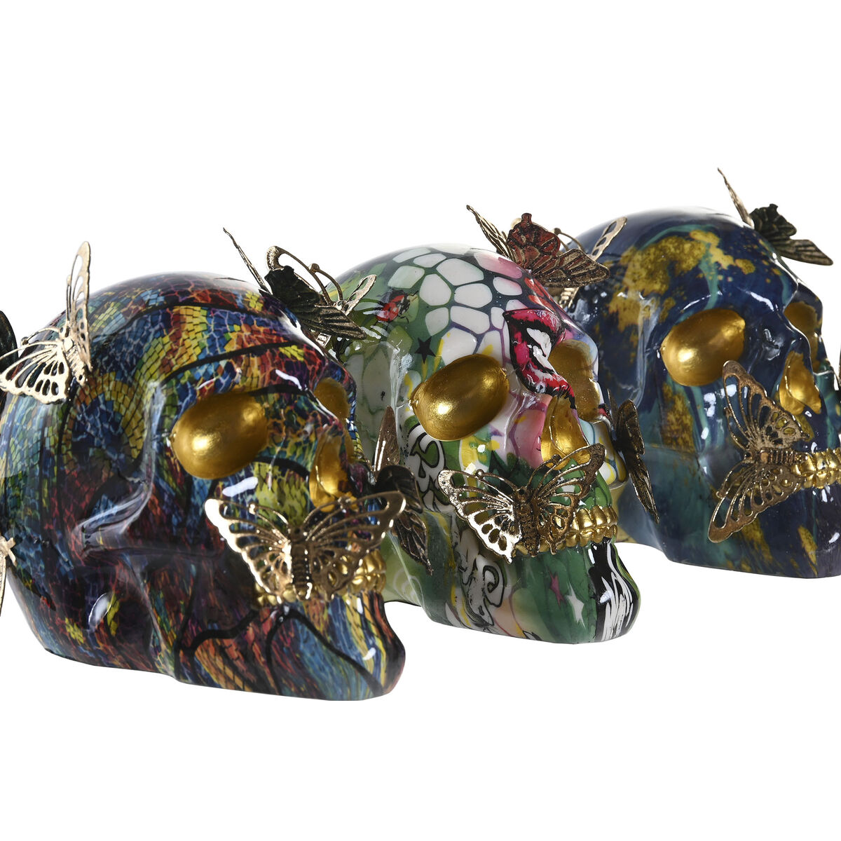 Decoratieve figuren DKD Home Decor 15,5 x 10,5 x 11 cm Multicolour Schedel (3 Stuks)