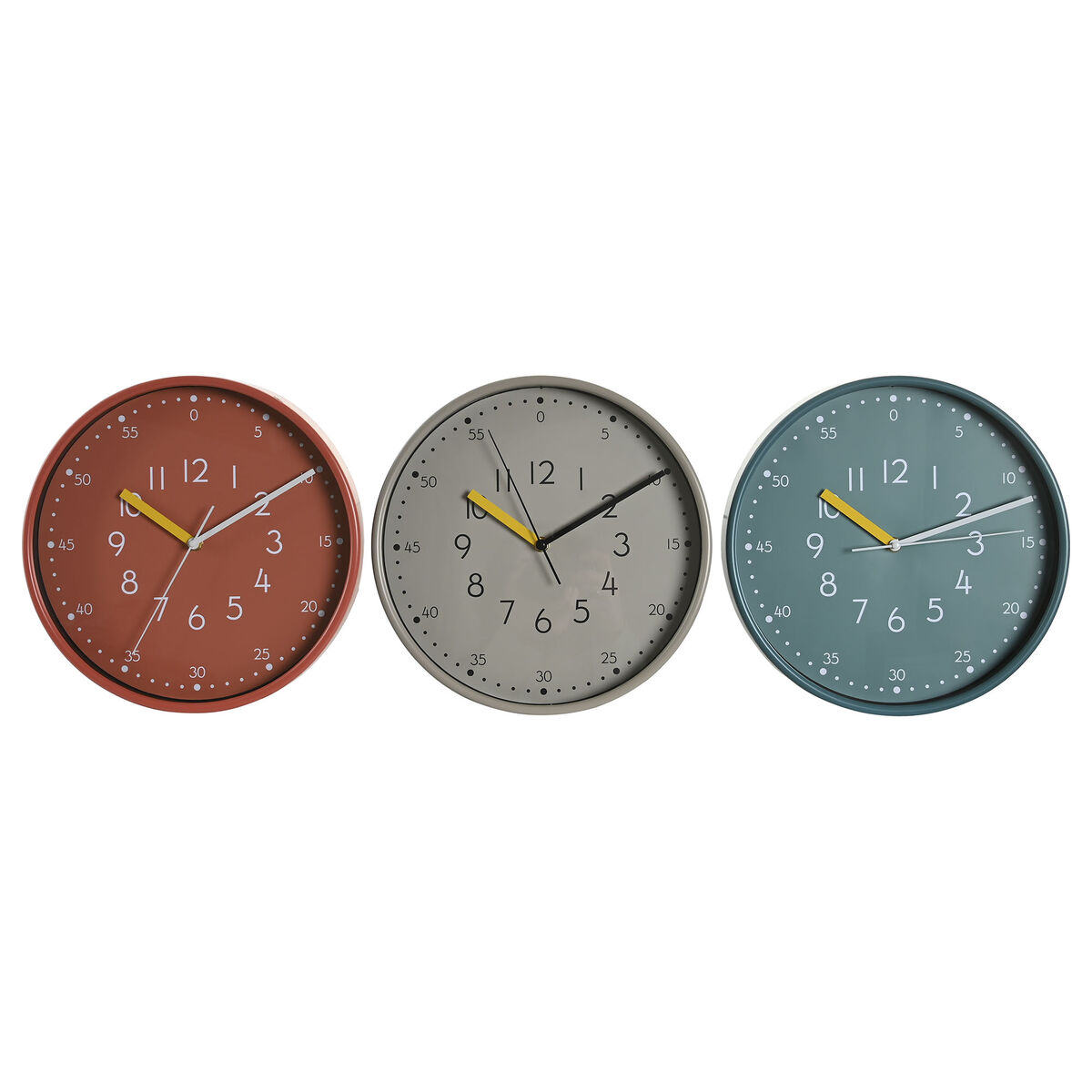 Horloge Murale DKD Home Decor Blanc Turquoise Terre cuite PVC Urbaine 30 x 4,3 x 30 cm (3 Unités)