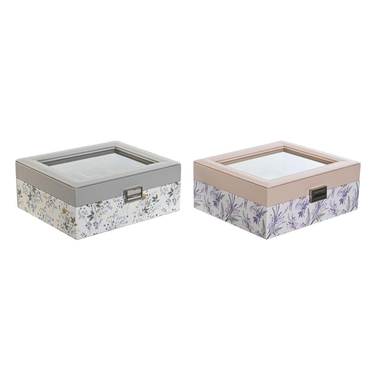 Boîte d'horloge DKD Home Decor Blanc Gris Lila Rose clair PVC Verre 22,5 x 19,5 x 9,5 cm (2 Unités)