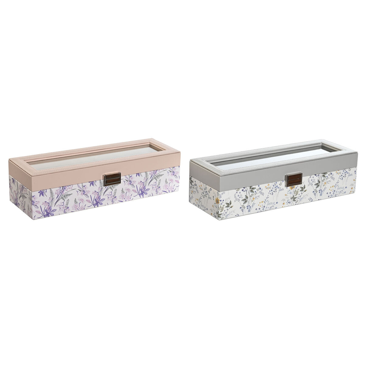 Boîte d'horloge DKD Home Decor Blanc Gris Lila Rose clair Verre 33 x 11 x 9 cm (2 Unités)
