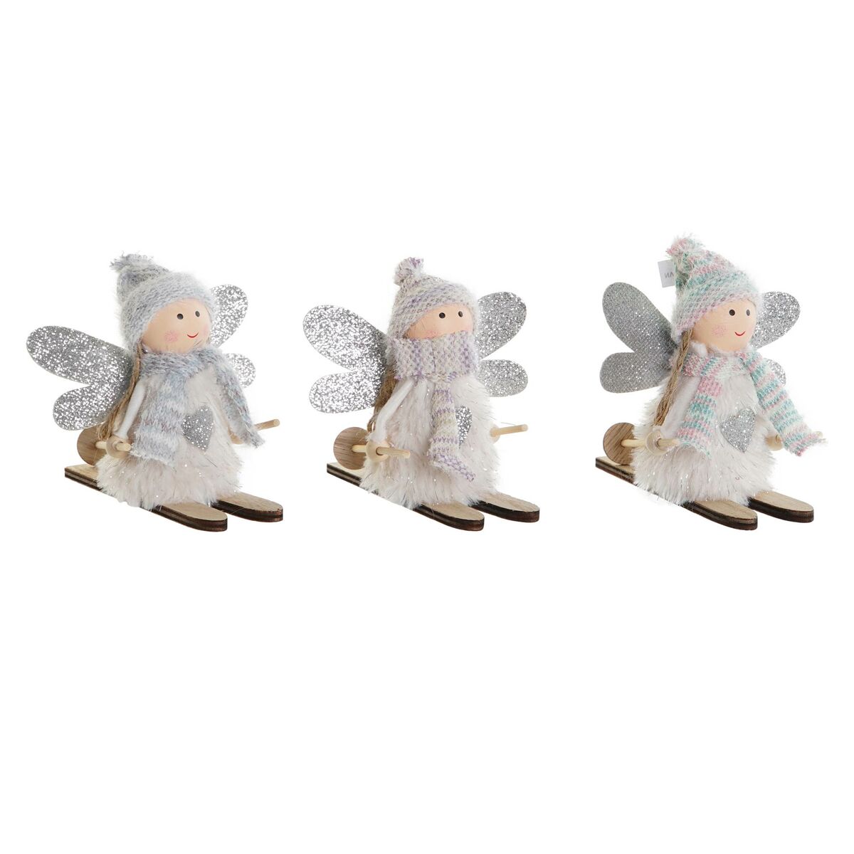 Décorations de Noël DKD Home Decor Blanc Gris Fée 12 x 8 x 10 cm (3 Unités)