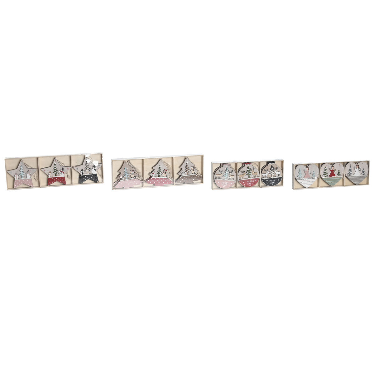 Décoration Suspendue DKD Home Decor Rouge Rose Bois 23 x 1,5 x 9 cm (6 Pièces) (4 Unités)