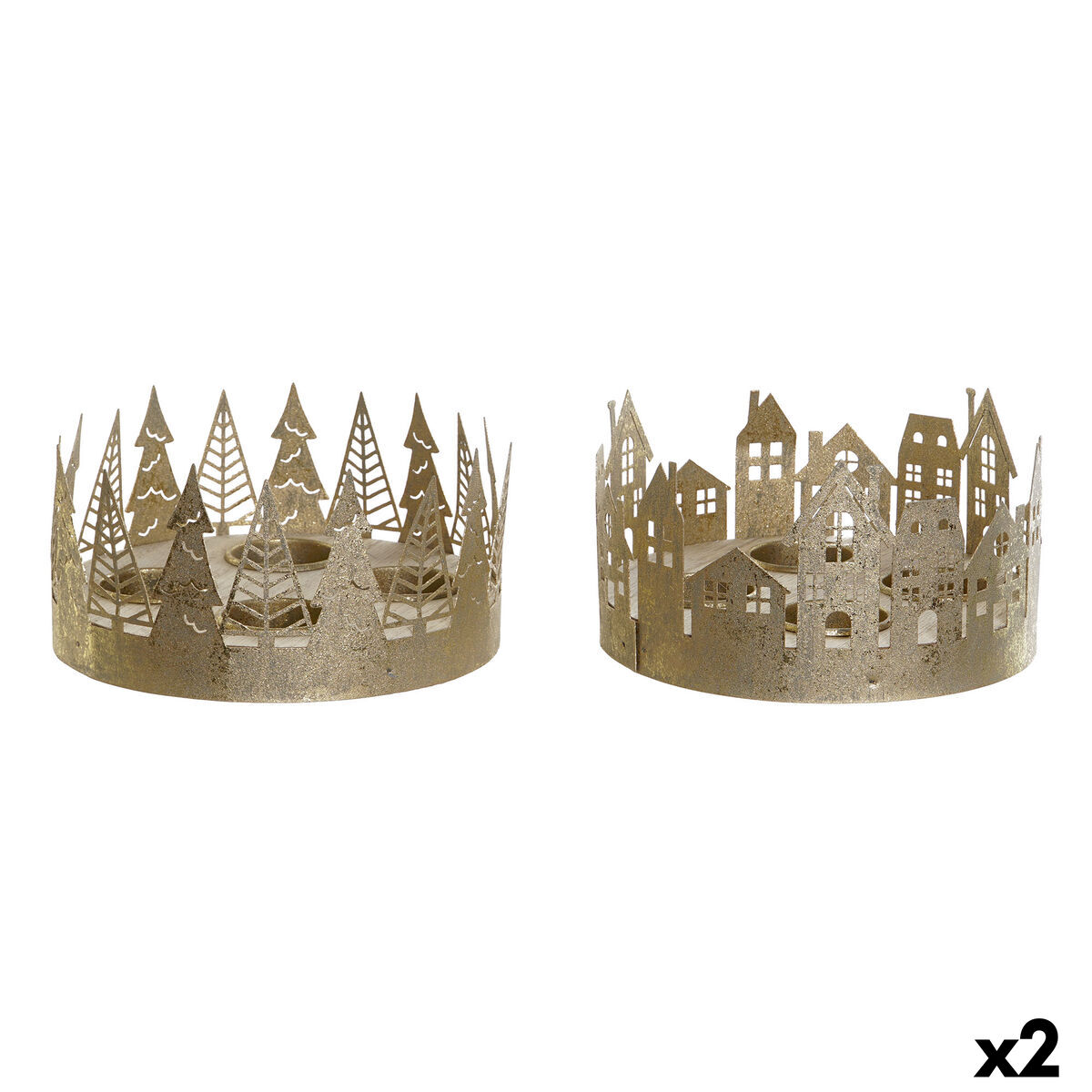 Bougeoir DKD Home Decor Doré Naturel Métal 16,5 x 16,5 x 8,5 cm (2 Unités)