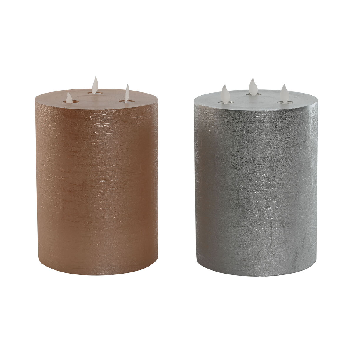Kaars LED DKD Home Decor Gouden Zilverkleurig 15 x 15 x 20 cm (AA) (2 Stuks)