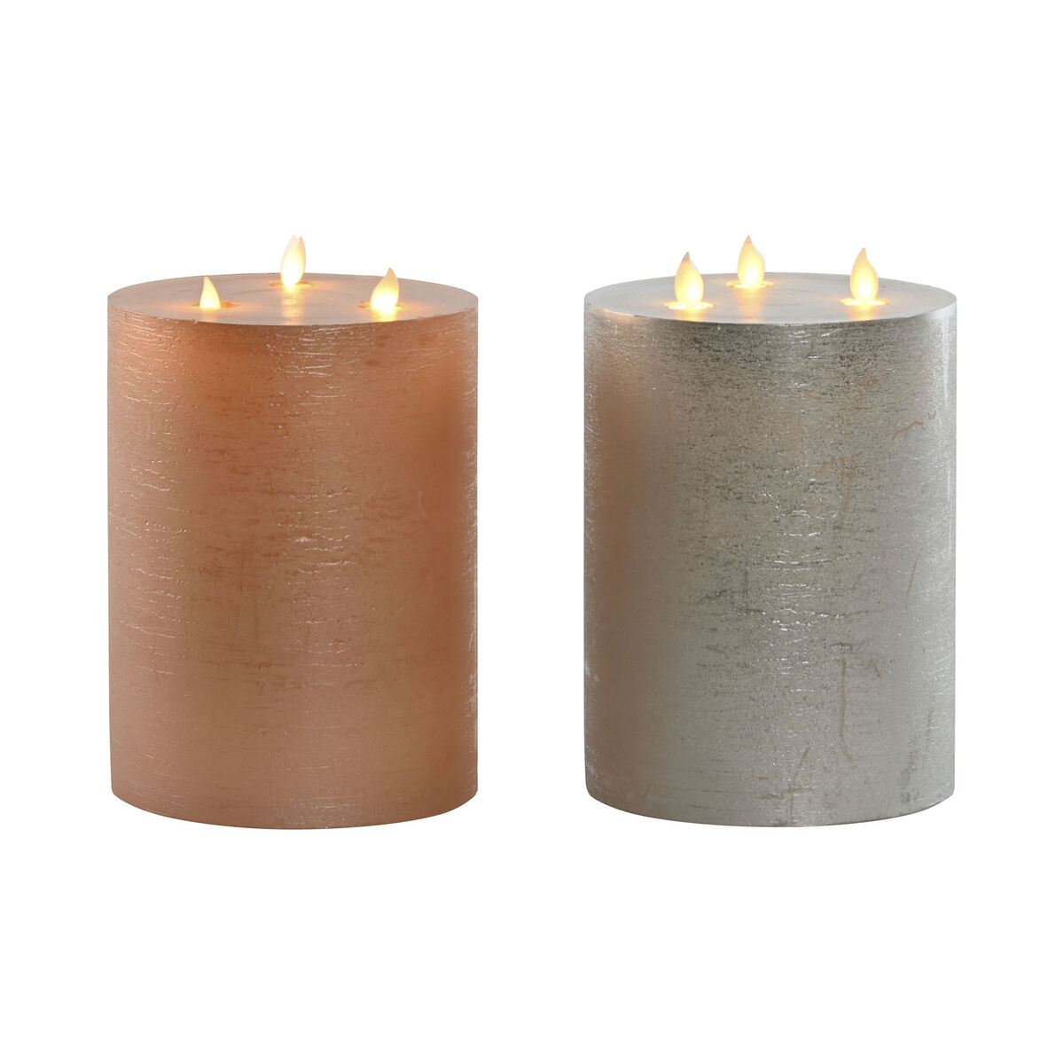 Kaars LED DKD Home Decor Gouden Zilverkleurig 15 x 15 x 20 cm (AA) (2 Stuks)