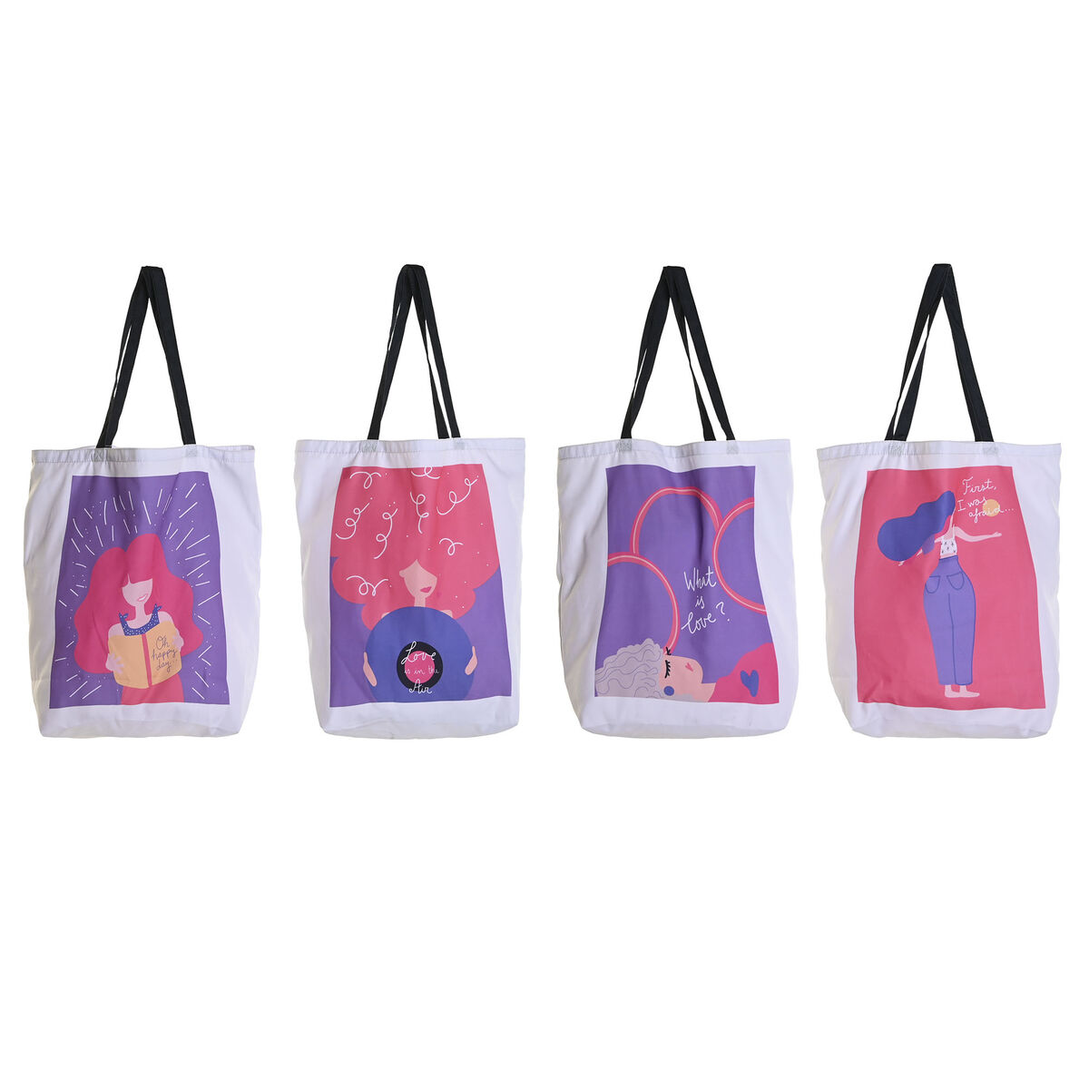 Stoffen tas DKD Home Decor Wit Multicolour 43 x 15 x 40 cm (4 Stuks)