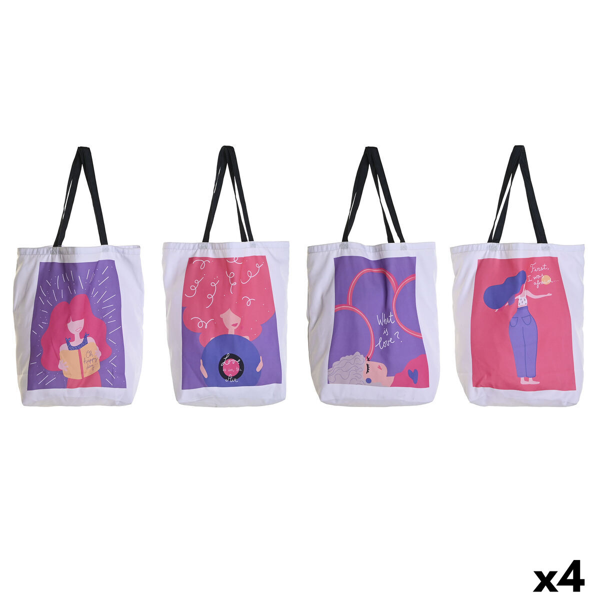 Stoffen tas DKD Home Decor Wit Multicolour 43 x 15 x 40 cm (4 Stuks)