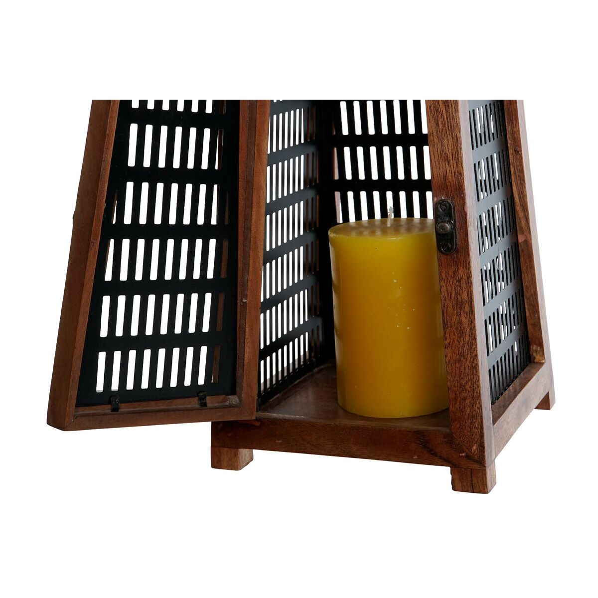 Kaarshouder DKD Home Decor Zwart Natuurlijk Metaal Mangohout 15 x 15 x 26 cm