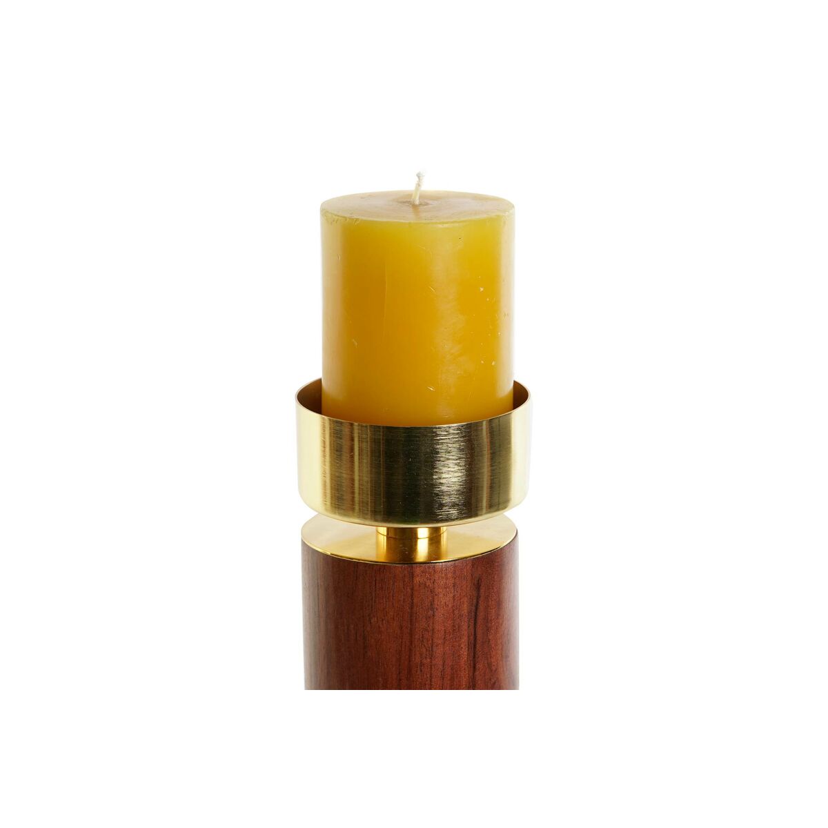 Kaarshouder Home ESPRIT Bruin Gouden Aluminium Acacia 8 x 8 x 27 cm