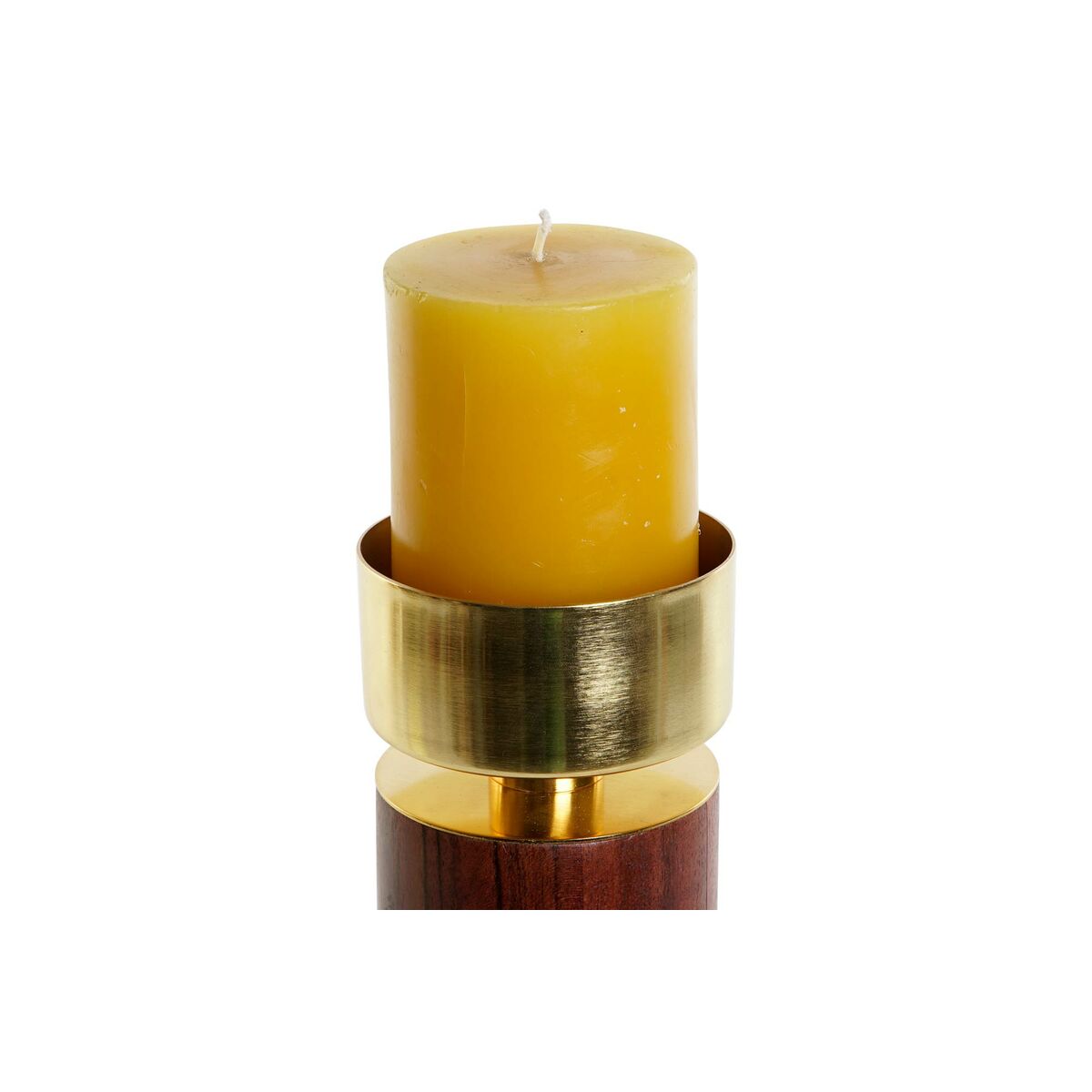 Kaarshouder Home ESPRIT Bruin Gouden Aluminium Acacia 8 x 8 x 18 cm