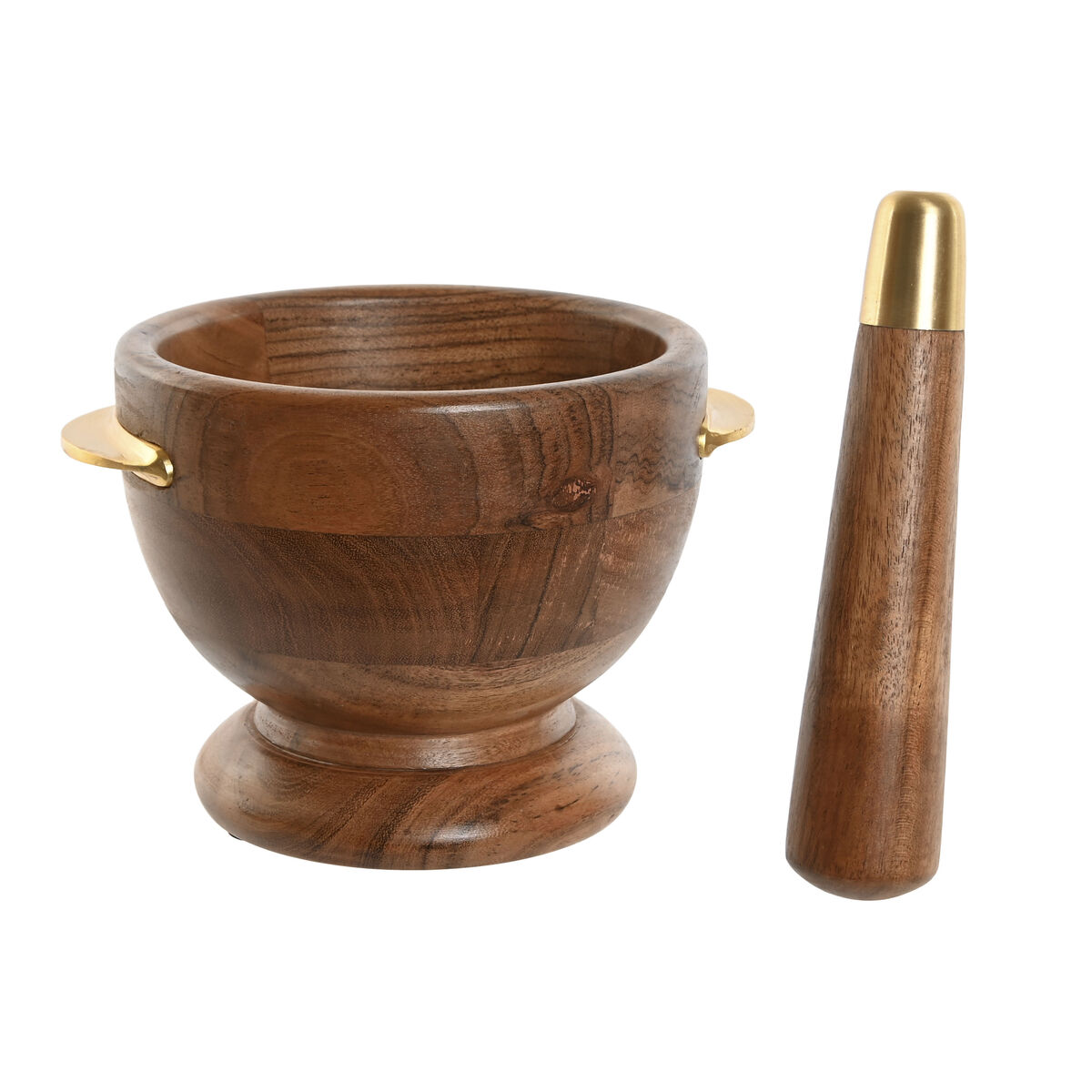 Mortar and pestle Home ESPRIT Stainless steel Acacia 20,5 x 17 x 14,5 cm, view 2