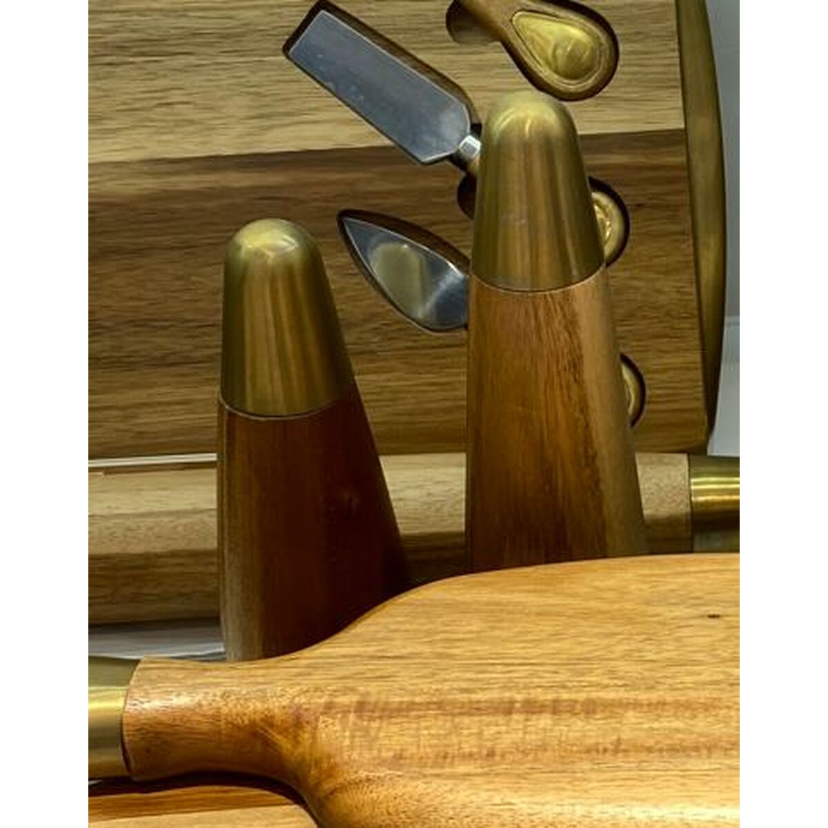 Salt and Pepper Shakers Home ESPRIT Golden Natural Stainless steel Acacia 6 x 6 x 25 cm, view 2