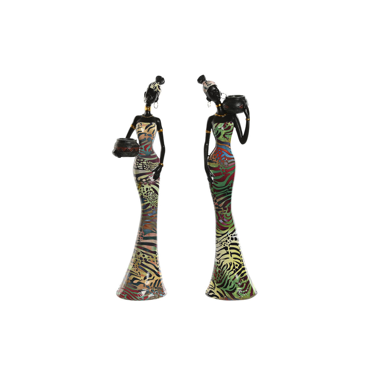 Dekorativ figur Home ESPRIT Multifarvet Afrikansk kvinde 10 x 7,5 x 38,5 cm (2 enheder)
