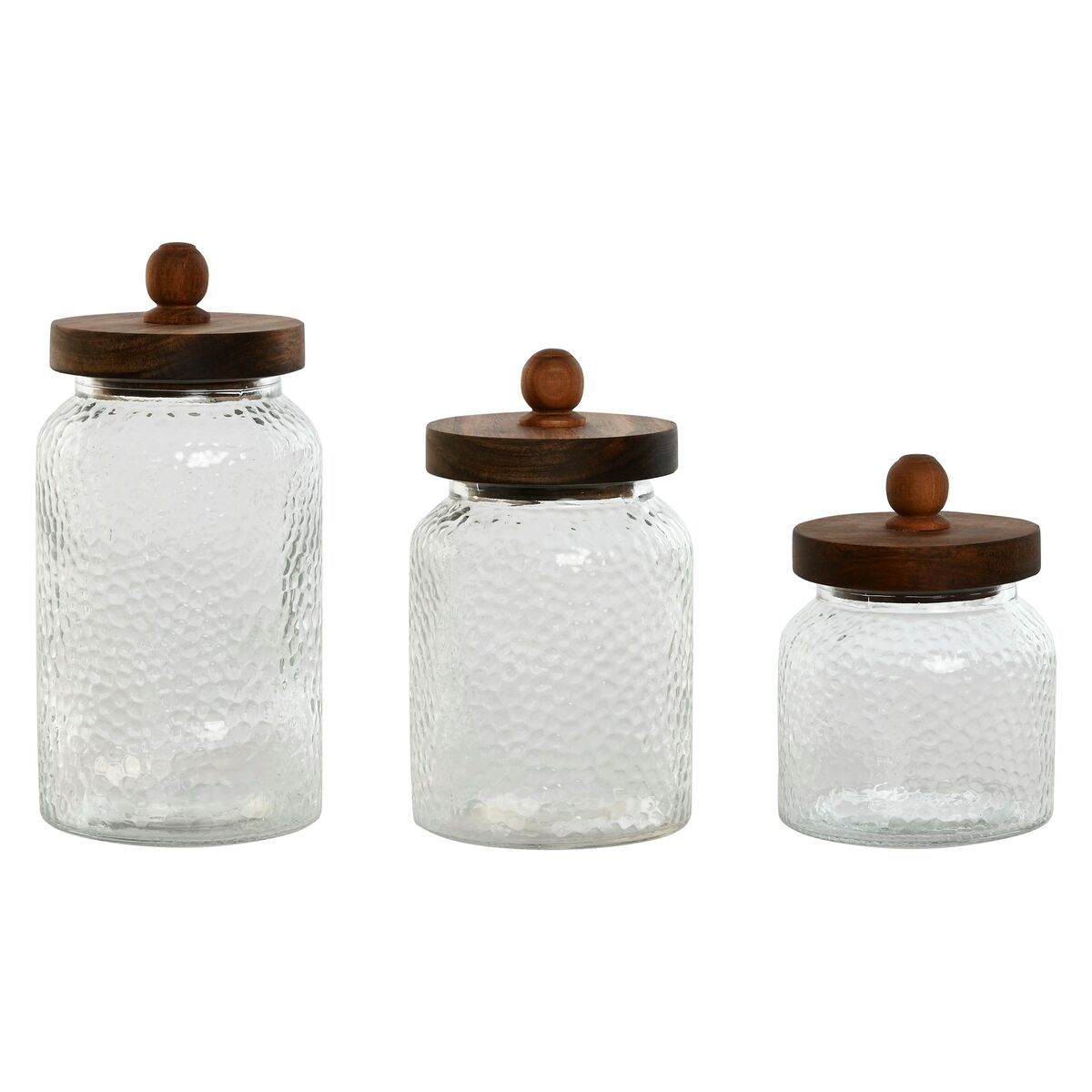Set van 3 Potjes Home ESPRIT Transparant Natuurlijk Siliconen Kristal Acacia 600 ml 900 ml 1,2 L 3 Onderdelen