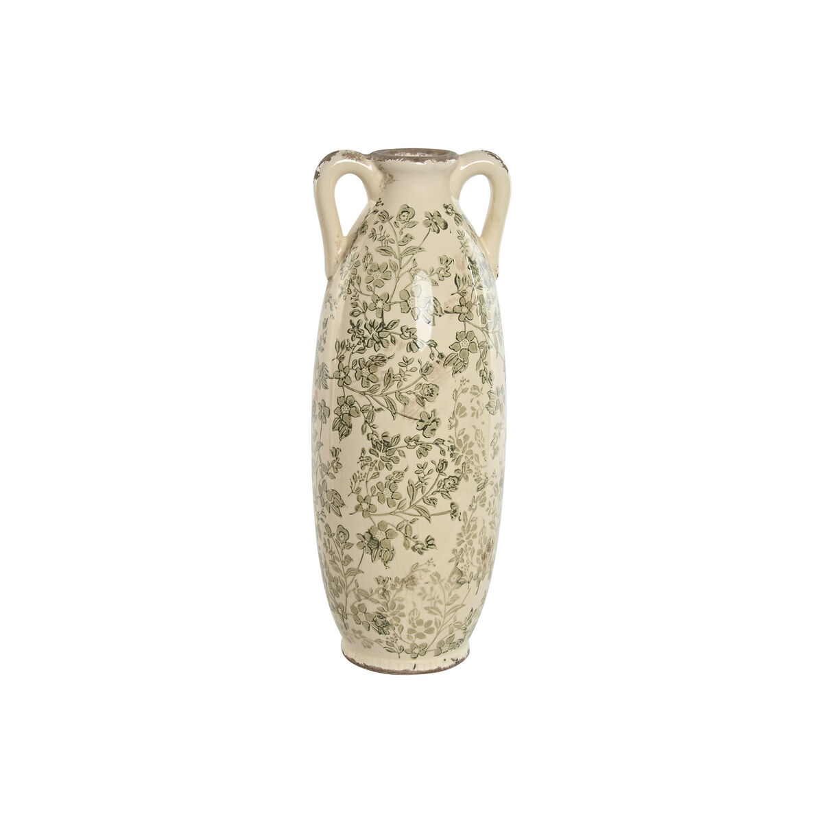 Vase Home ESPRIT Blanc Marron Vert Grès Feuille d'une plante 13 x 13 x 35 cm