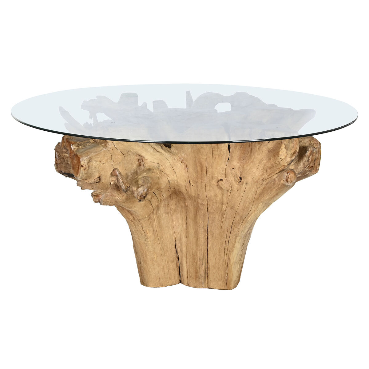 Eettafel Home ESPRIT Natuurlijk Hout Gehard glas 160 x 160 x 76 cm