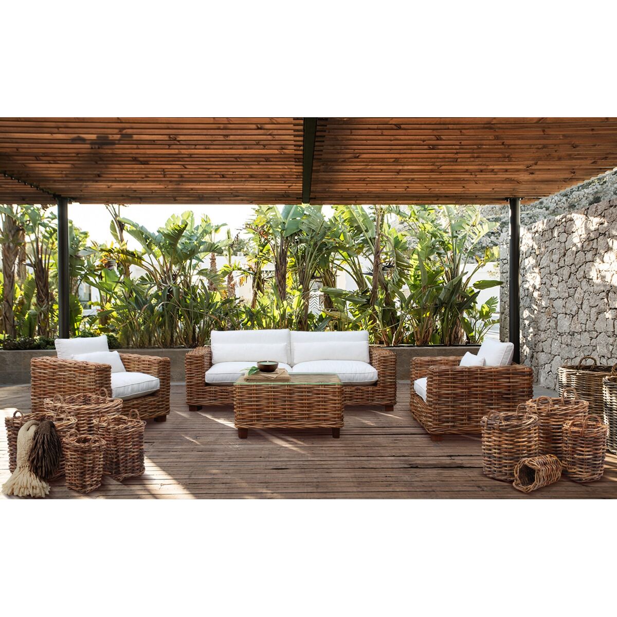 Sofa Home ESPRIT Beige Natuurlijk 220 X 98 X 64 CM (4 Onderdelen)