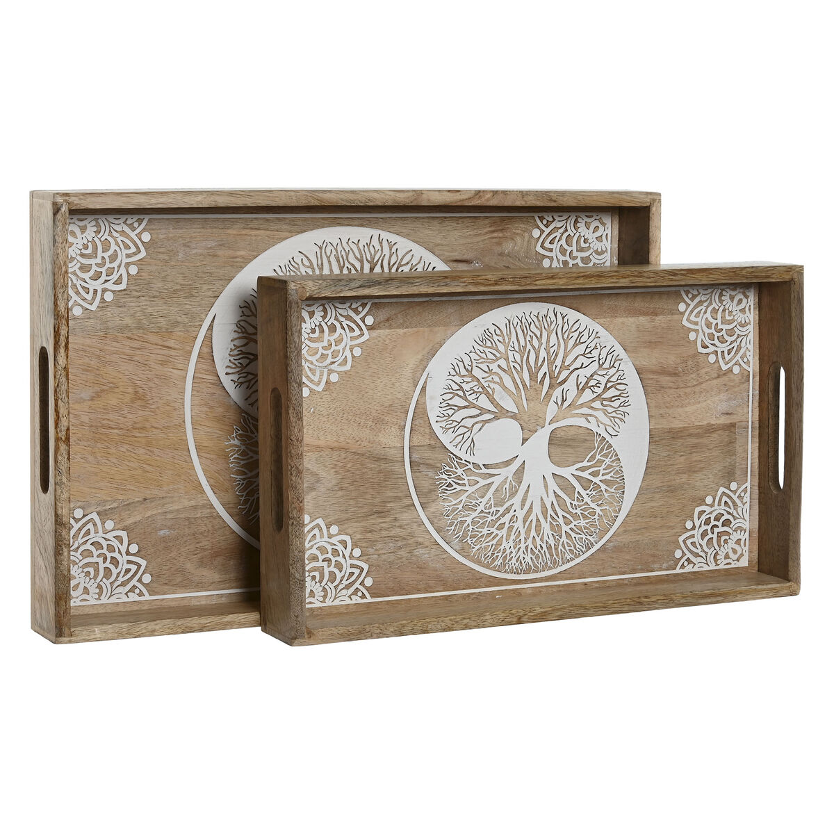 Snack tray Home ESPRIT White Natural Tree Indian Man Stripped 43,5 x 27 x 5,5 cm (2 Units), view 3