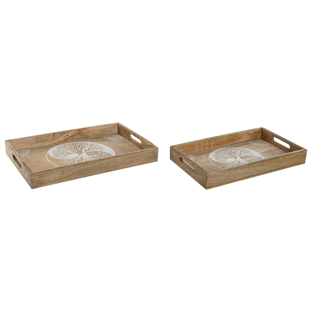 Snackdienblad Home ESPRIT Wit Natuurlijk Boomstructuur Indiaas Decapé 43,5 x 27 x 5,5 cm (2 Stuks)