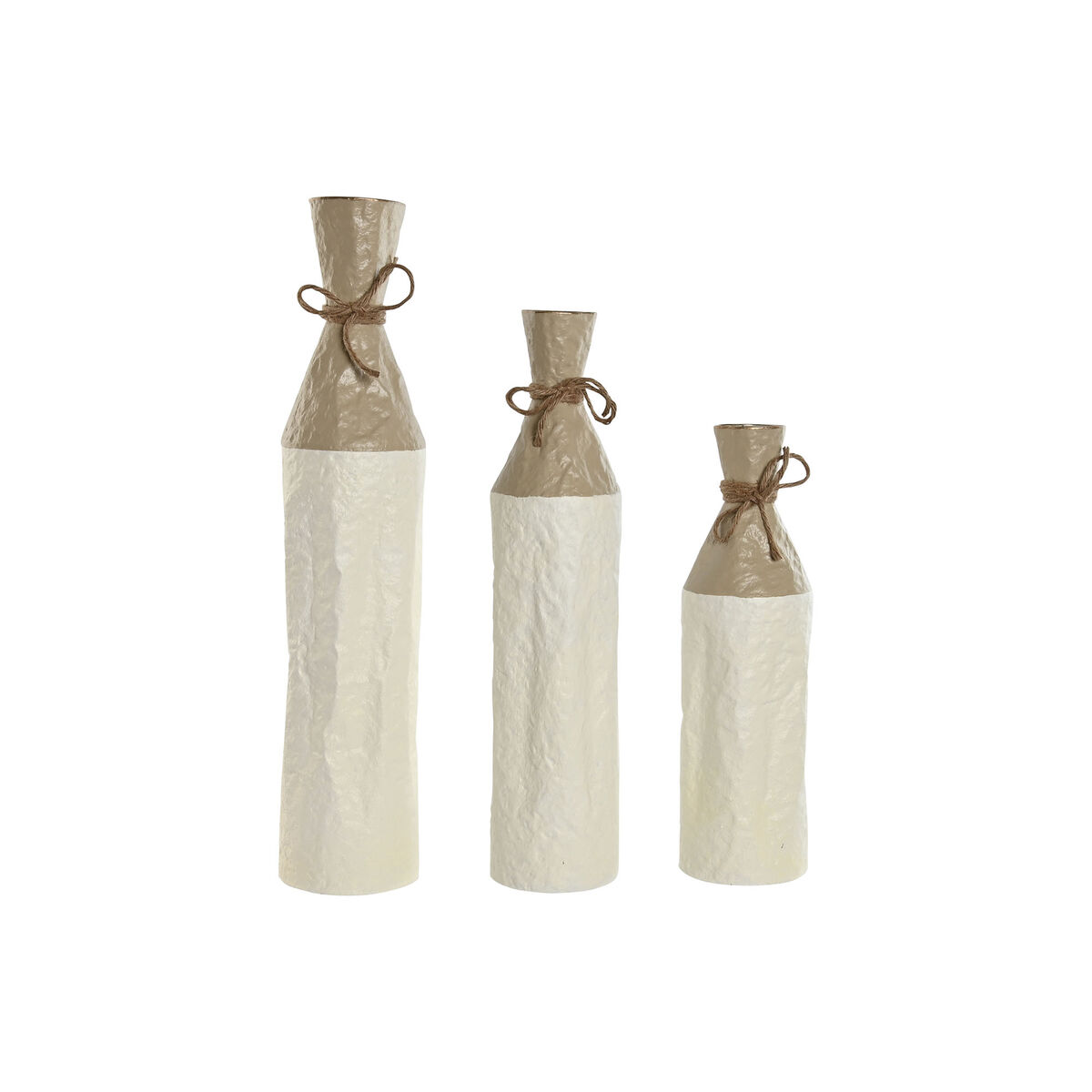 Ensemble de 3 Vases Home ESPRIT Blanc Doré Métal 14 x 14 x 67 cm (3 Pièces)