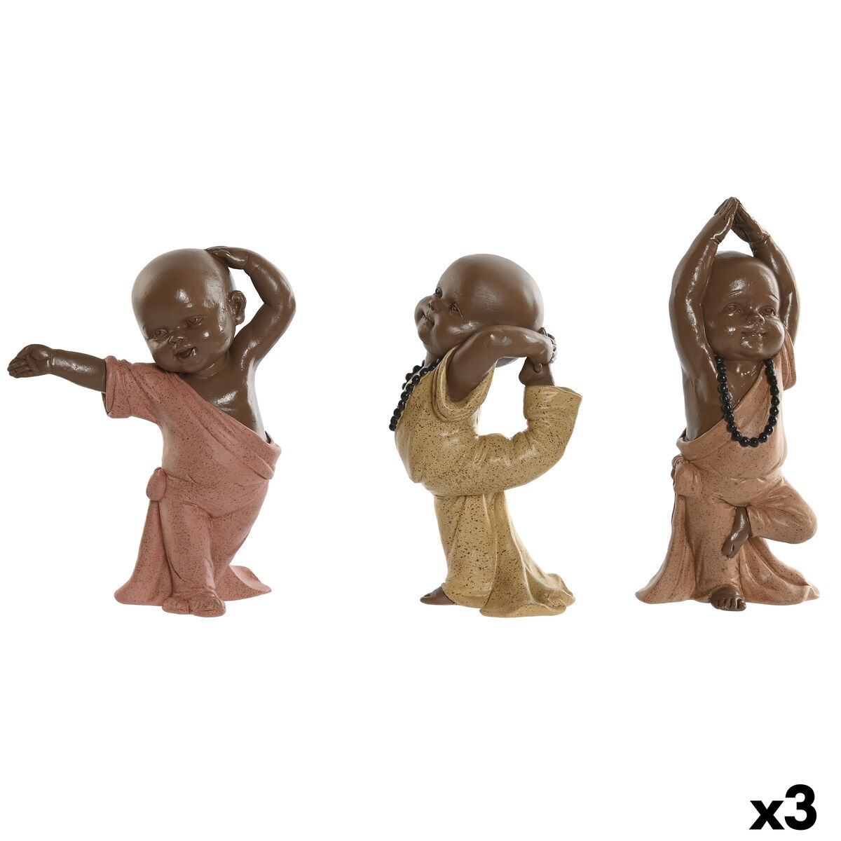 Decoratieve figuren Home ESPRIT Oranje Koraal Limoen Hars Monnik Orientaals 11,5 x 5,5 x 14,5 cm (3 Stuks)