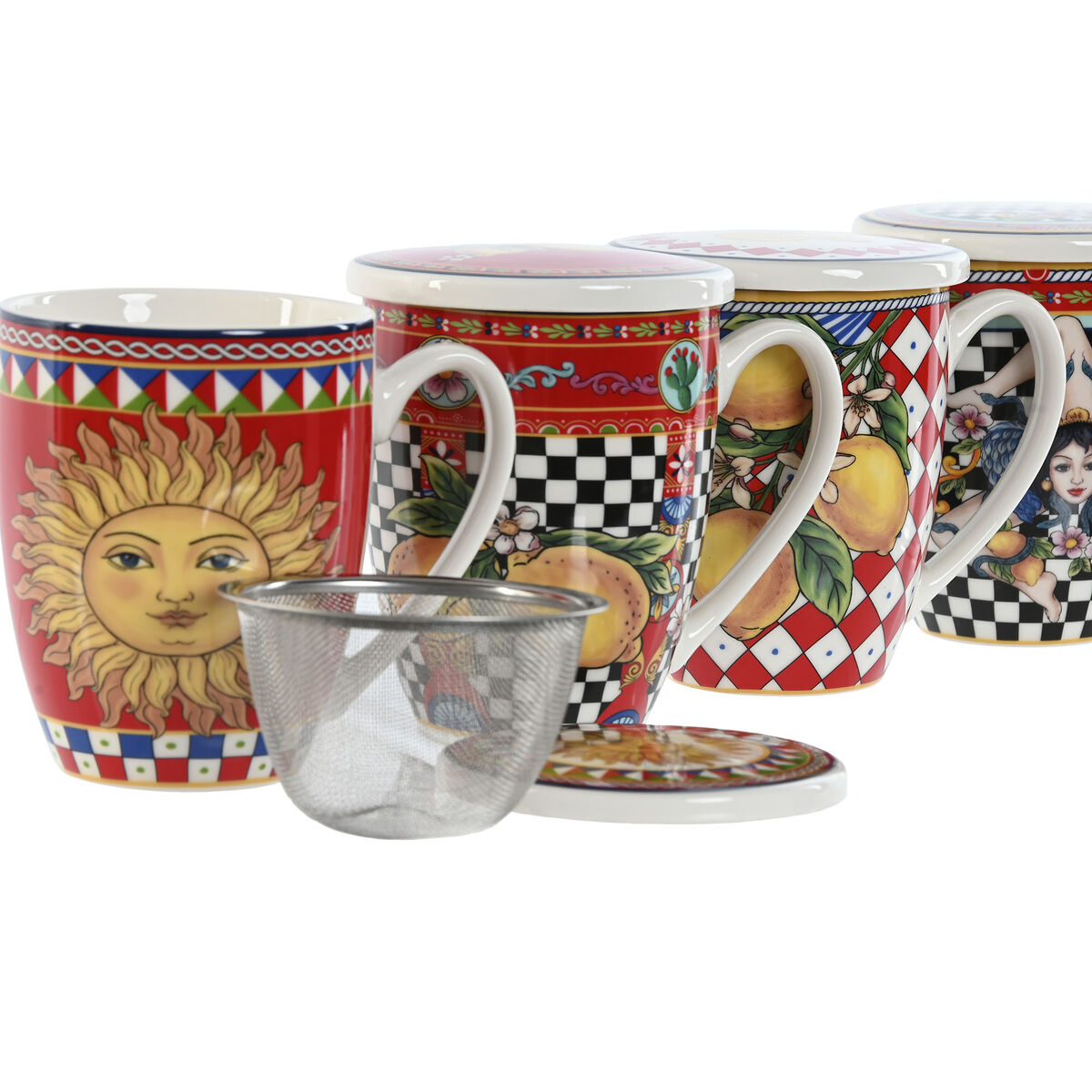 Image secondaire de Ensemble de 4 mugs Home ESPRIT Jaune Rouge Moderne Citron 380 ml (4 Unités)