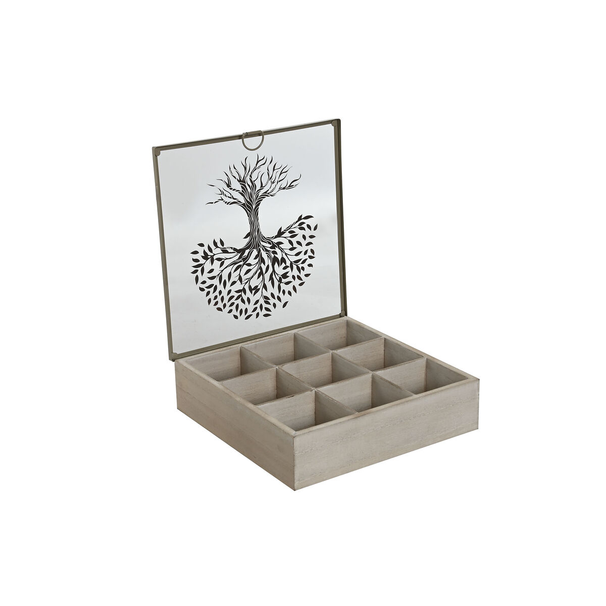 Box for Infusions Home ESPRIT Brown Beige Metal Crystal MDF Wood 24 x 24 x 6,5 cm (2 Units), view 2