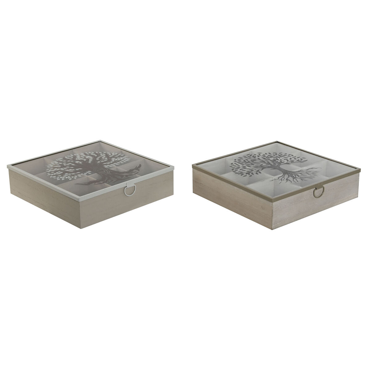 Box for Infusions Home ESPRIT Brown Beige Metal Crystal MDF Wood 24 x 24 x 6,5 cm (2 Units), view 3