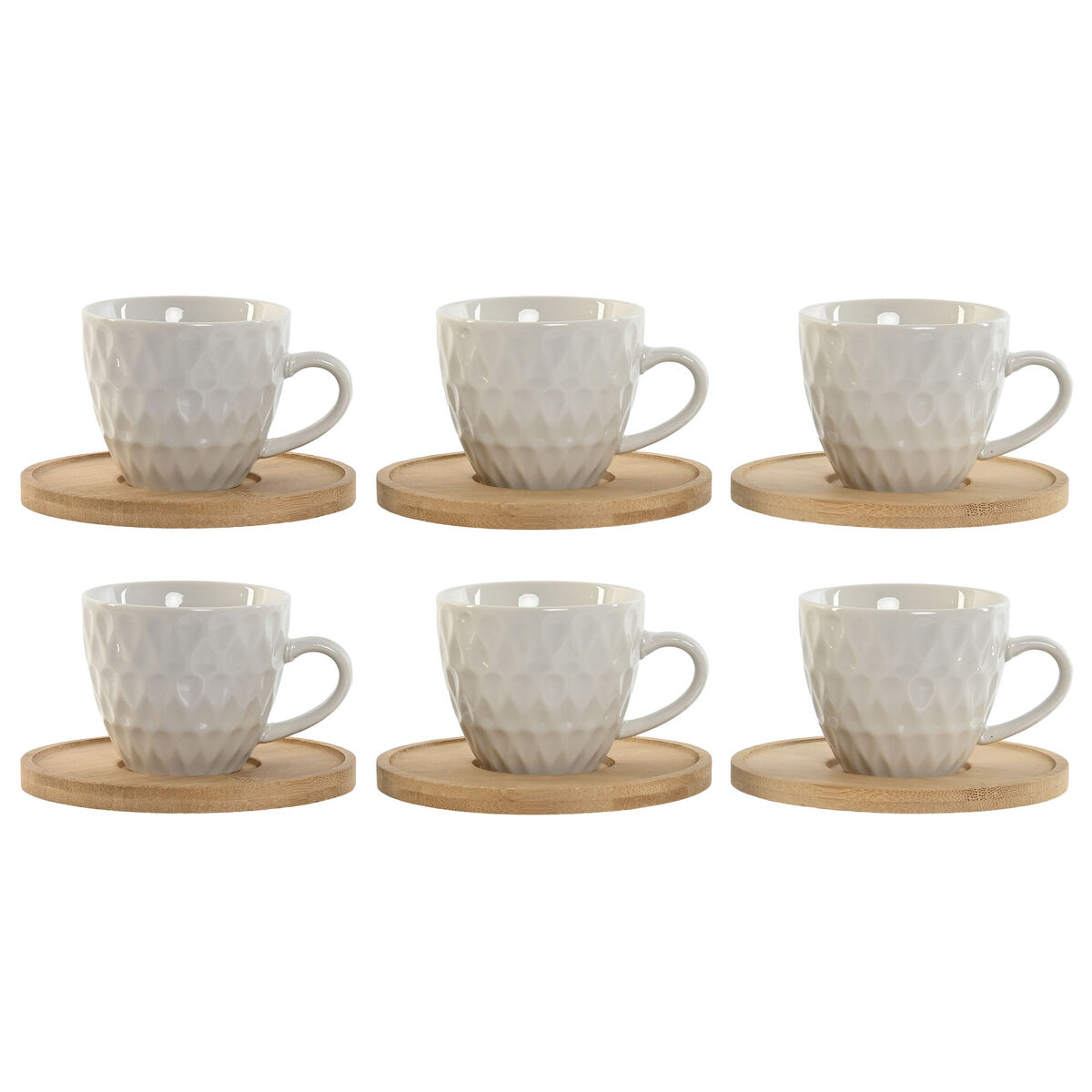 Set van 6 kopjes met schotel Home ESPRIT Wit Bamboe Porselein 90 ml